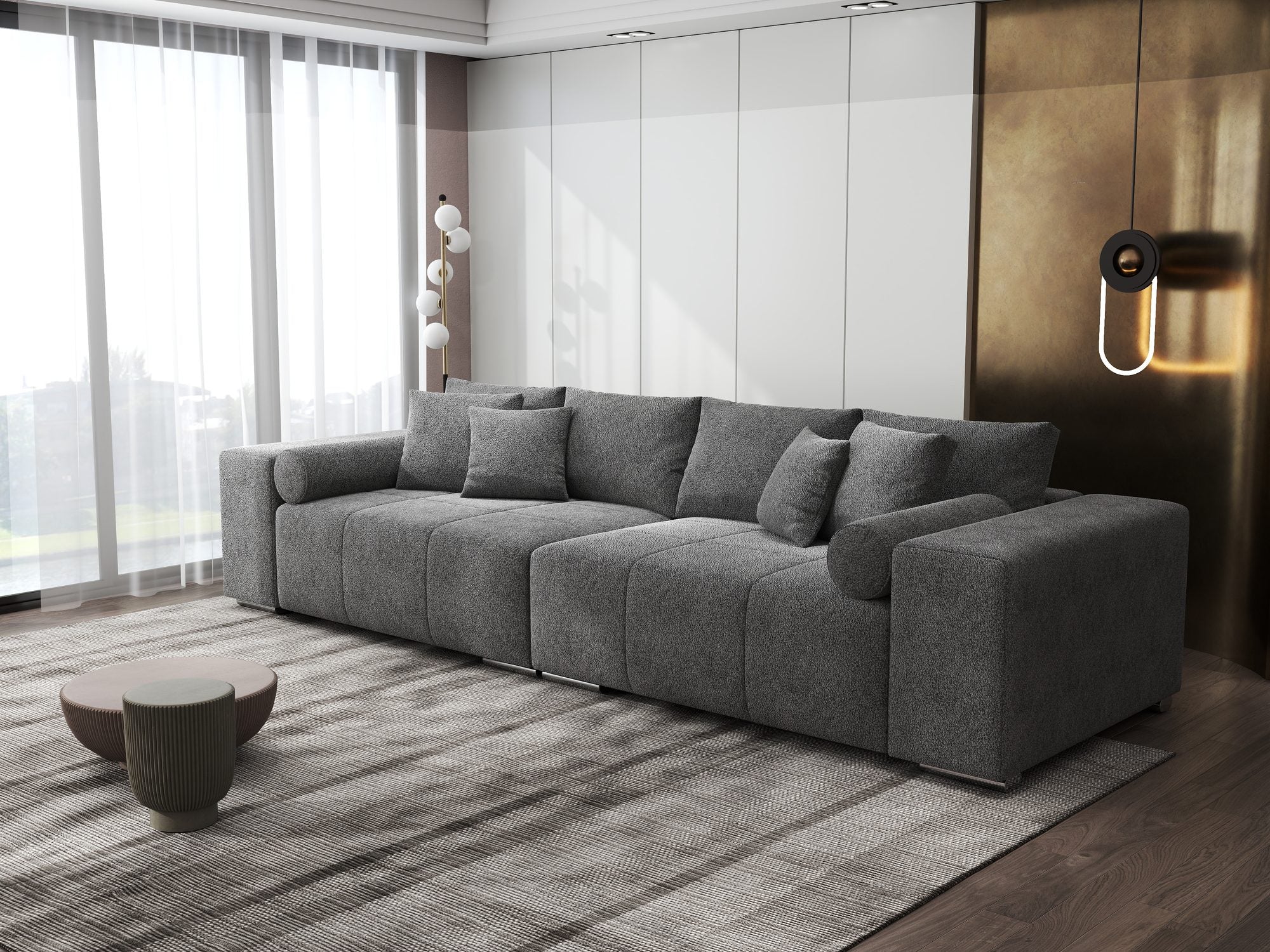 Canapea extensibilă dumonde cu ladă de depozitare si sezut confortabil din spuma high-density, Marbela XXL Quelle Gri 92 290x100 cm