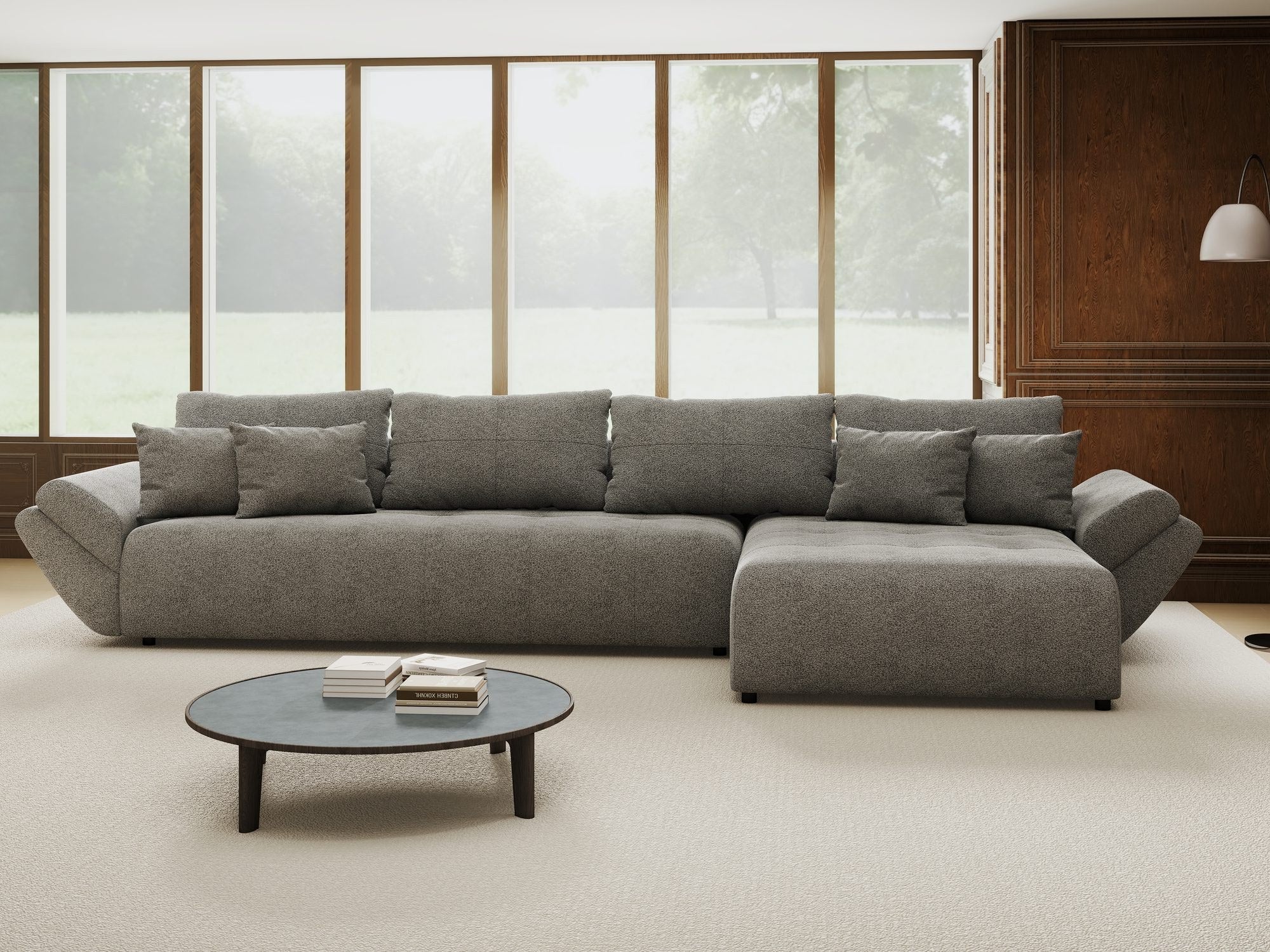Colțar extensibil dumonde cu ladă de depozitare si sezut confortabil din spuma high-density, Berlin XL Quelle Gri 92 II 350x185 cm