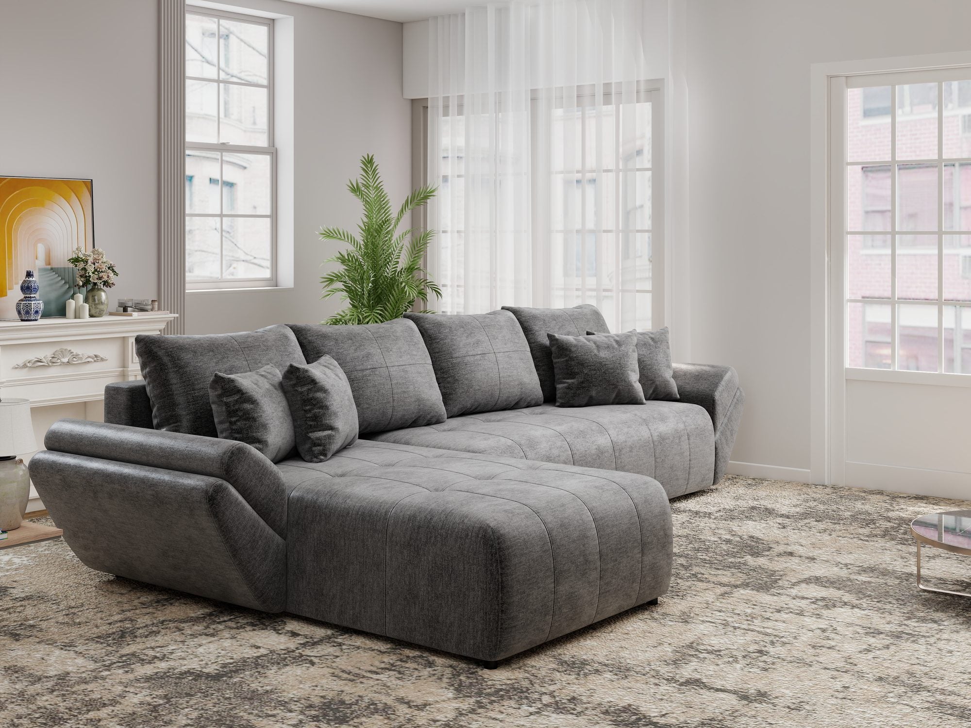 Colțar extensibil dumonde cu ladă de depozitare si sezut confortabil din spuma high-density, Berlin XL Monolith Gri Antracit 97 350x185 cm