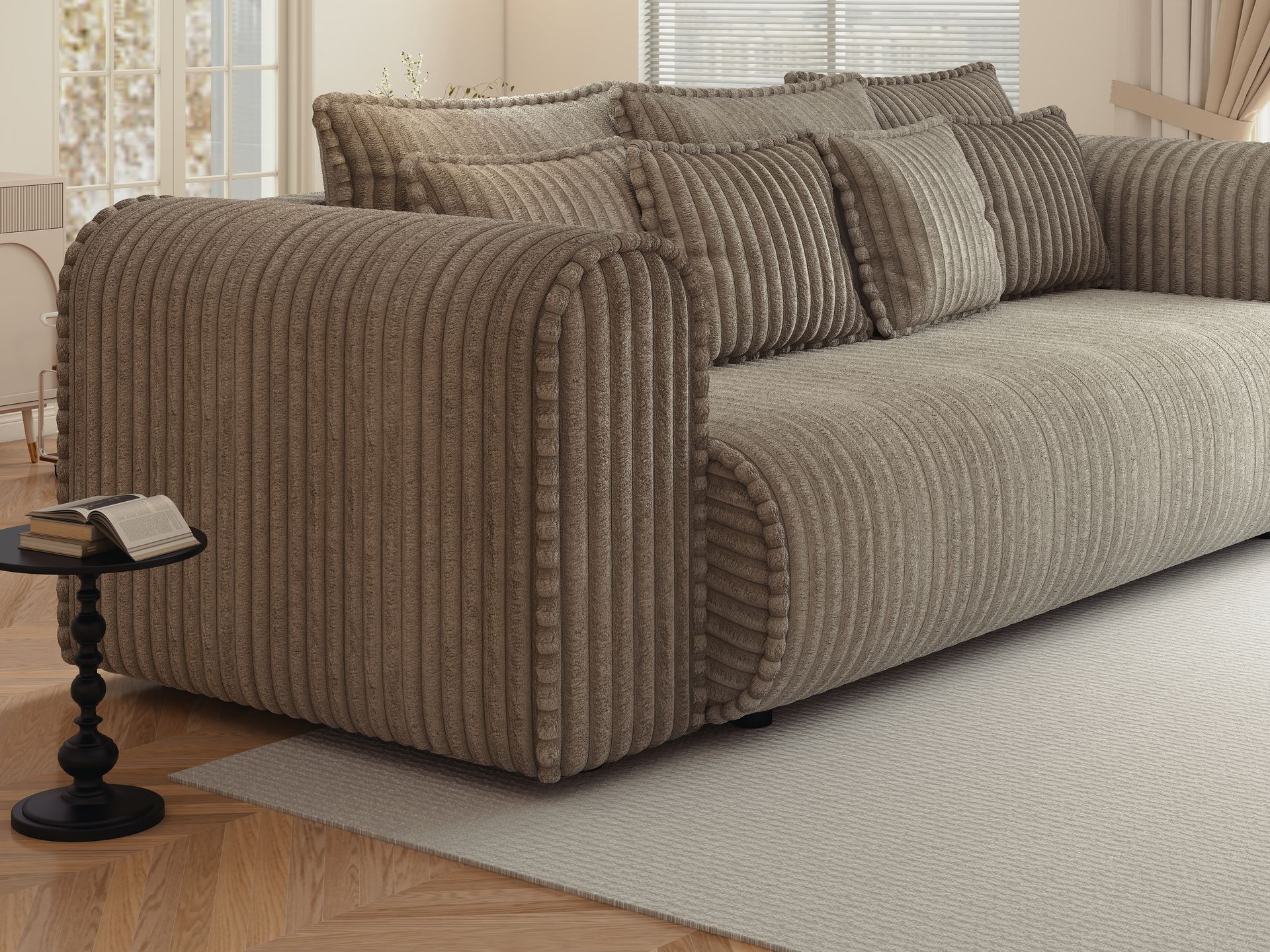 Canapea extensibilă dumonde cu ladă de depozitare si sezut confortabil din spuma high-density, Monaco Mica Tilia Capucino 240x100 cm