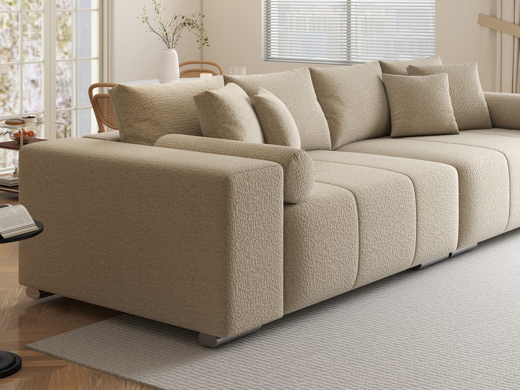 Canapea extensibilă dumonde cu ladă de depozitare si sezut confortabil din spuma high-density, Marbela XXL Jaguar Bej 4 290x100 cm