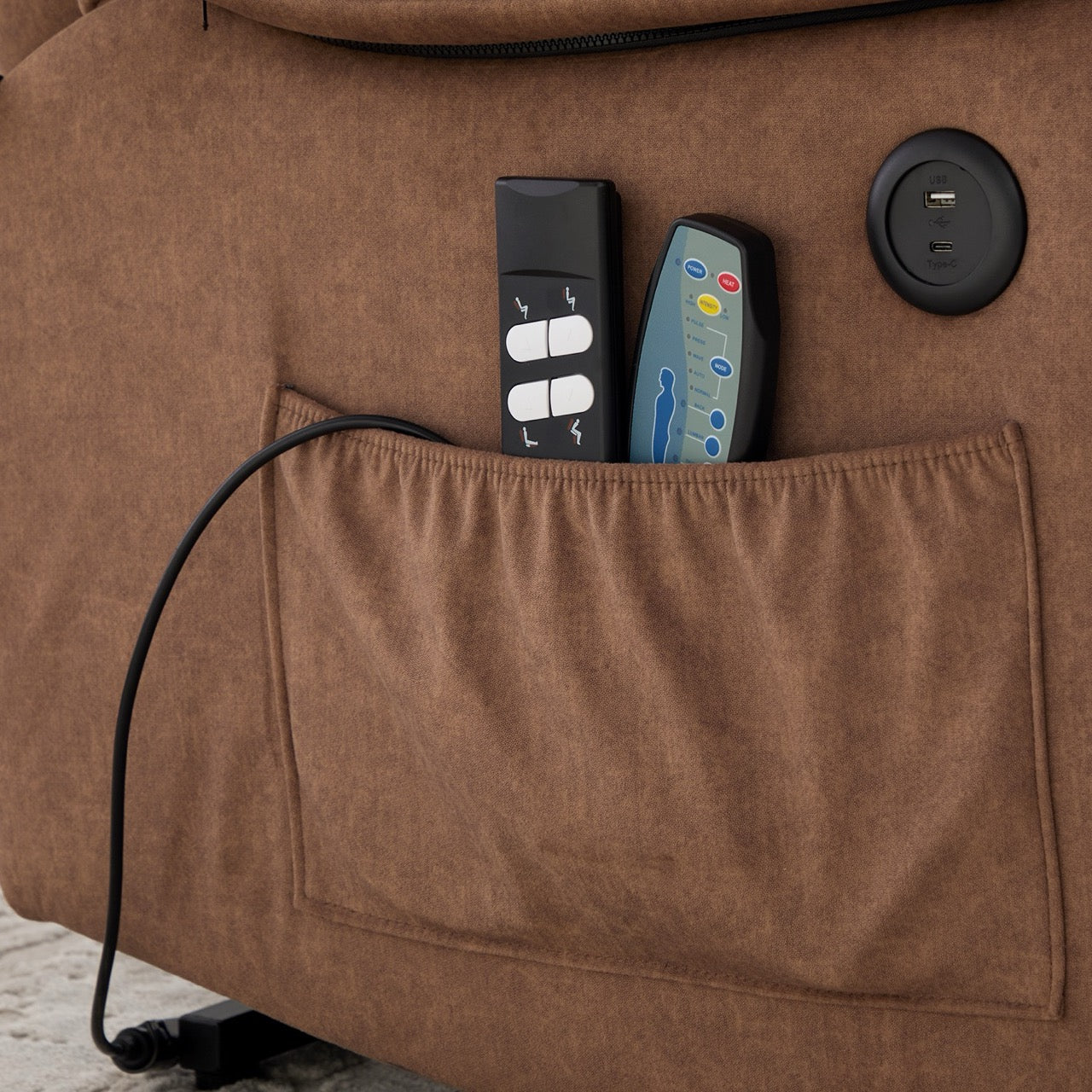Kétmotoros felállást segítő fotel USB és Type-C töltővel, 8 pontos masszázs és fűtés funkcióval, Calvera