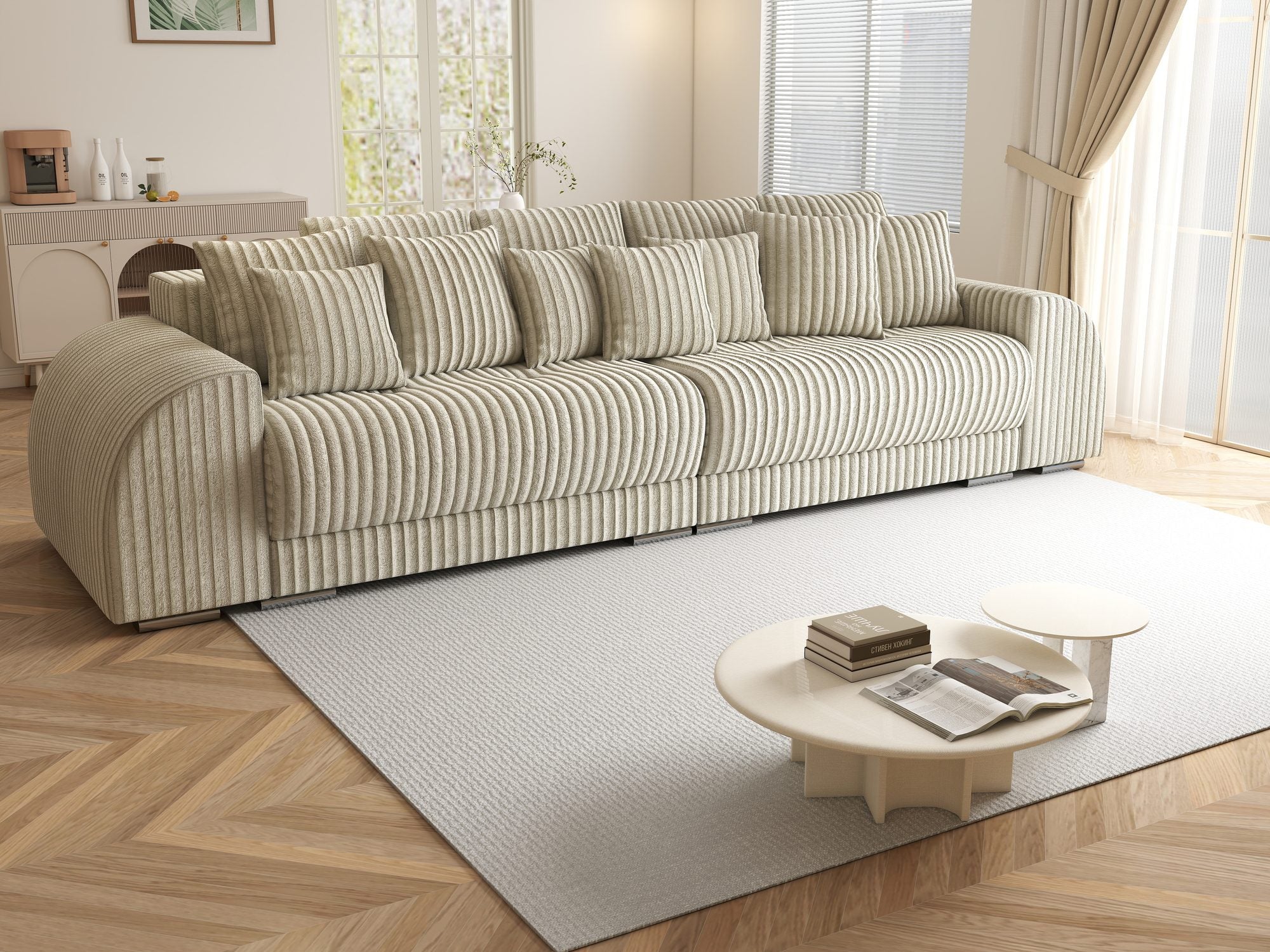 Canapea extensibilă dumonde cu 2 lăzi de depozitare si sezut confortabil din spuma high-density, Verona Tilia Bej 08 310x100 cm