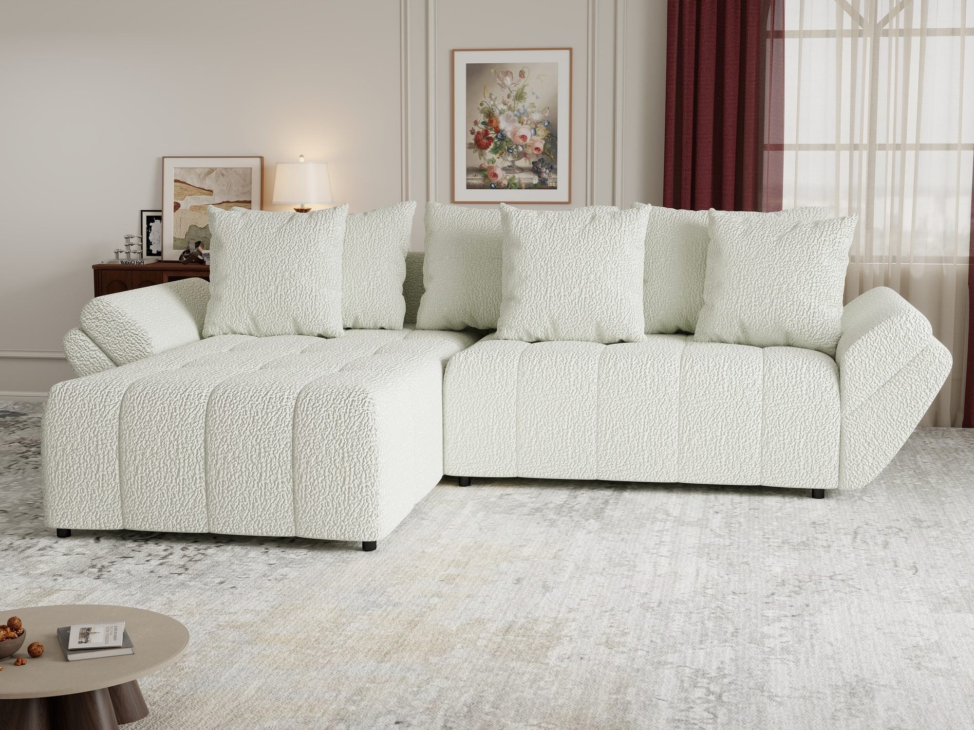 Colțar extensibil dumonde cu ladă de depozitare si sezut confortabil din spuma high-density, Berlin Jaguar Ivory 1 280x185 cm