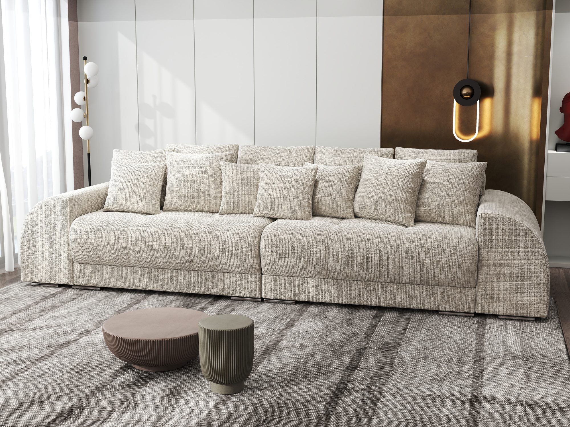 Canapea extensibilă dumonde cu 2 lăzi de depozitare si sezut confortabil din spuma high-density, Verona Cremona Gri Deschis 02 310x100 cm