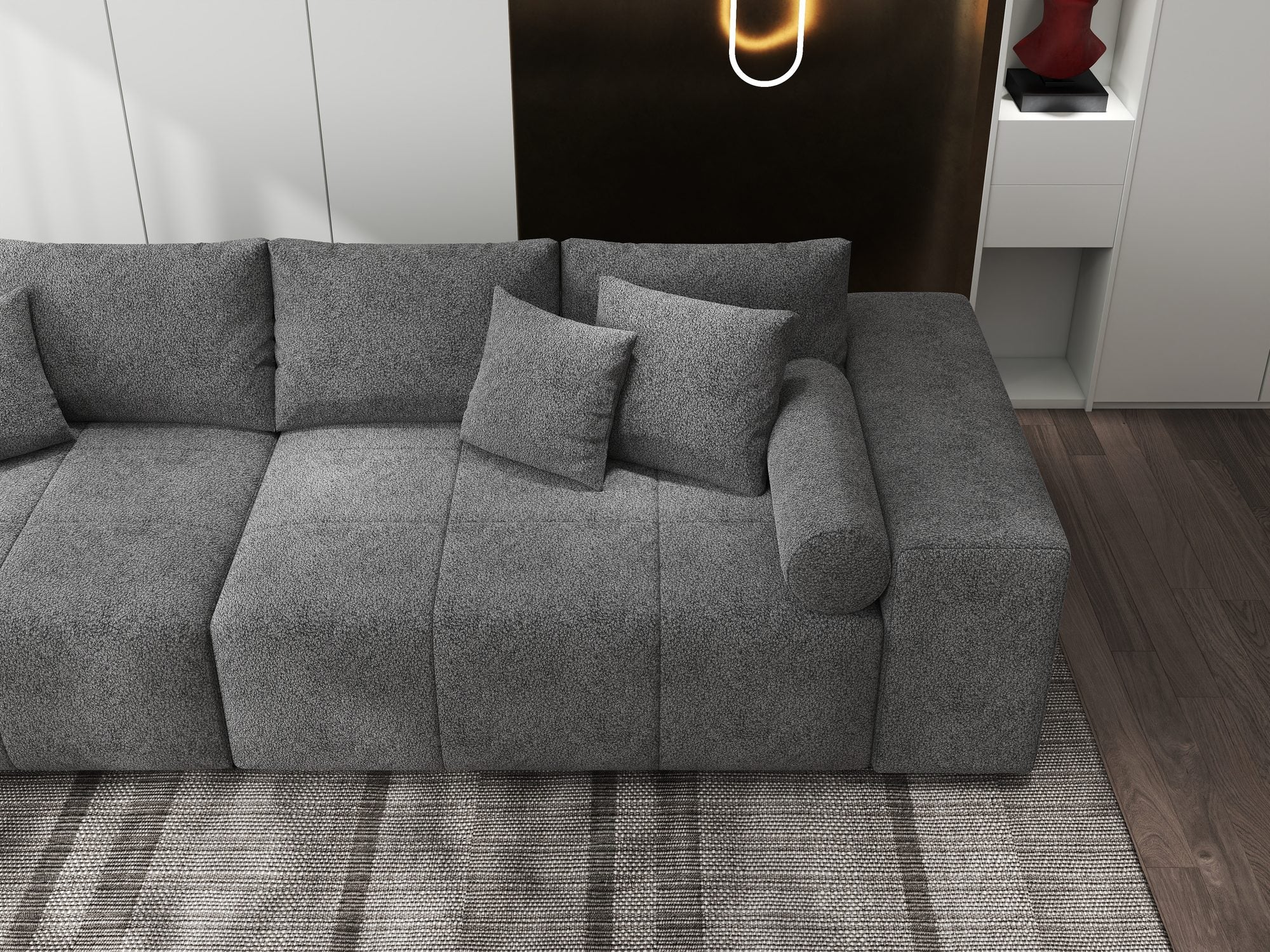 Canapea extensibilă dumonde cu ladă de depozitare si sezut confortabil din spuma high-density, Marbela XXL Quelle Gri 92 290x100 cm