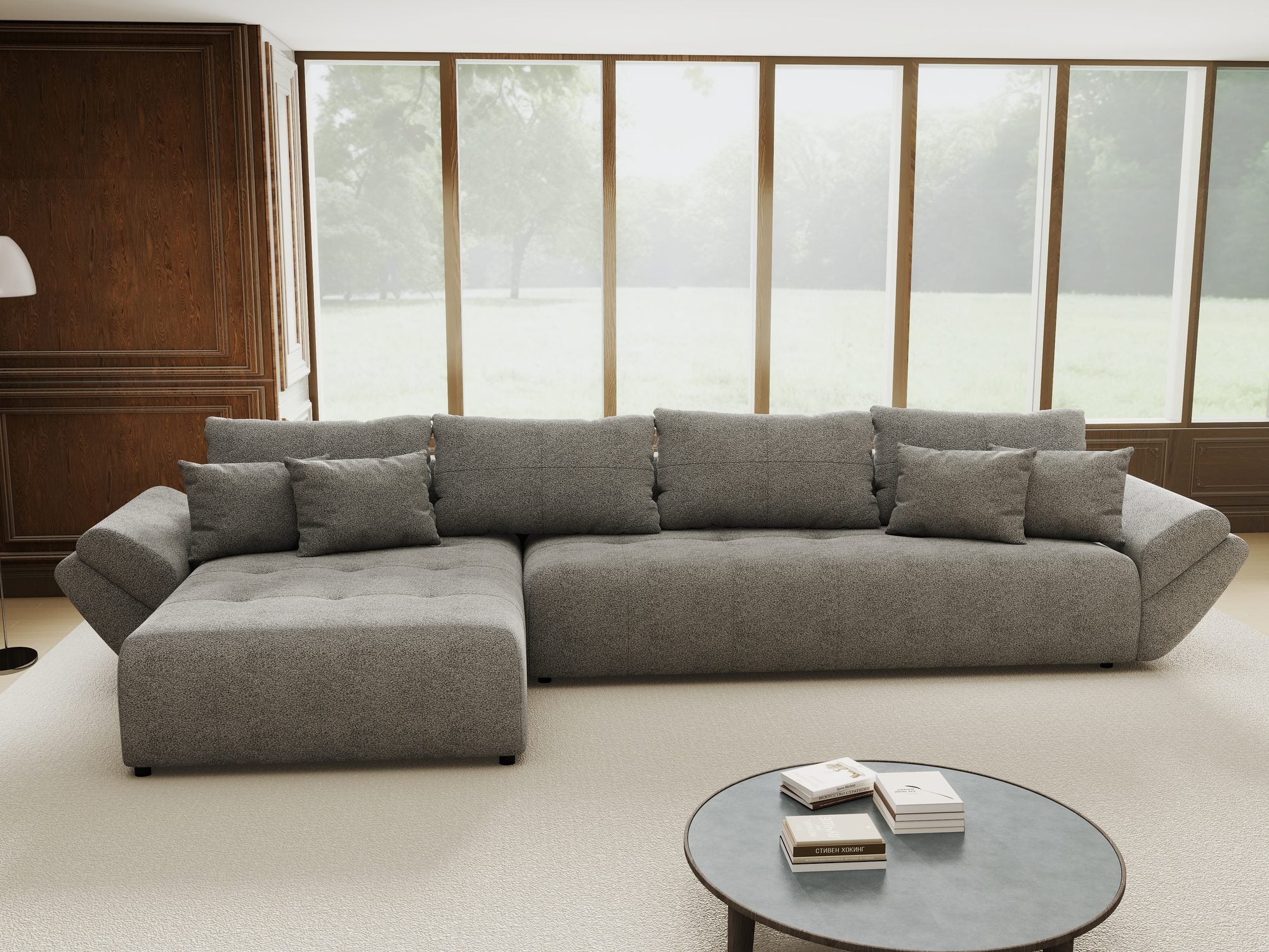 Colțar extensibil dumonde cu ladă de depozitare si sezut confortabil din spuma high-density, Berlin XL Quelle Gri 92 350x185 cm