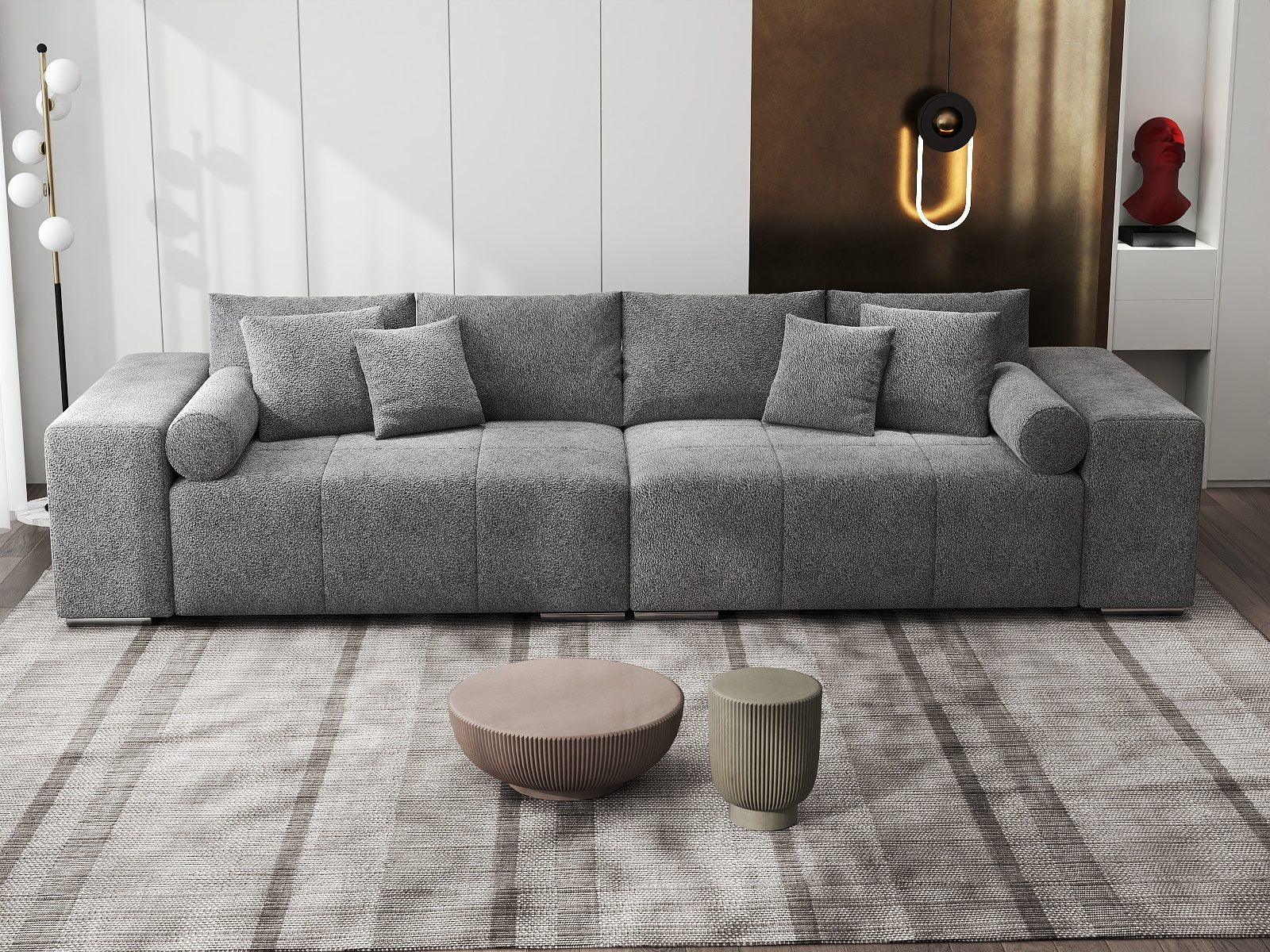 Canapea extensibilă dumonde cu ladă de depozitare si sezut confortabil din spuma high-density, Marbela XXL Quelle Gri 92 290x100 cm