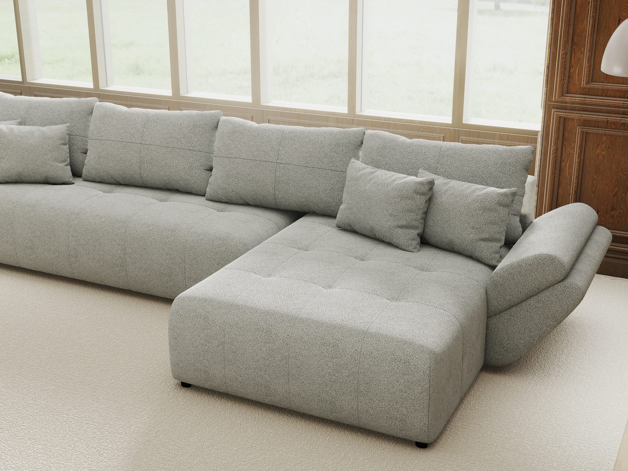 Colțar extensibil dumonde cu ladă de depozitare si sezut confortabil din spuma high-density, Berlin XL Quelle Gri 83 II 350x185 cm
