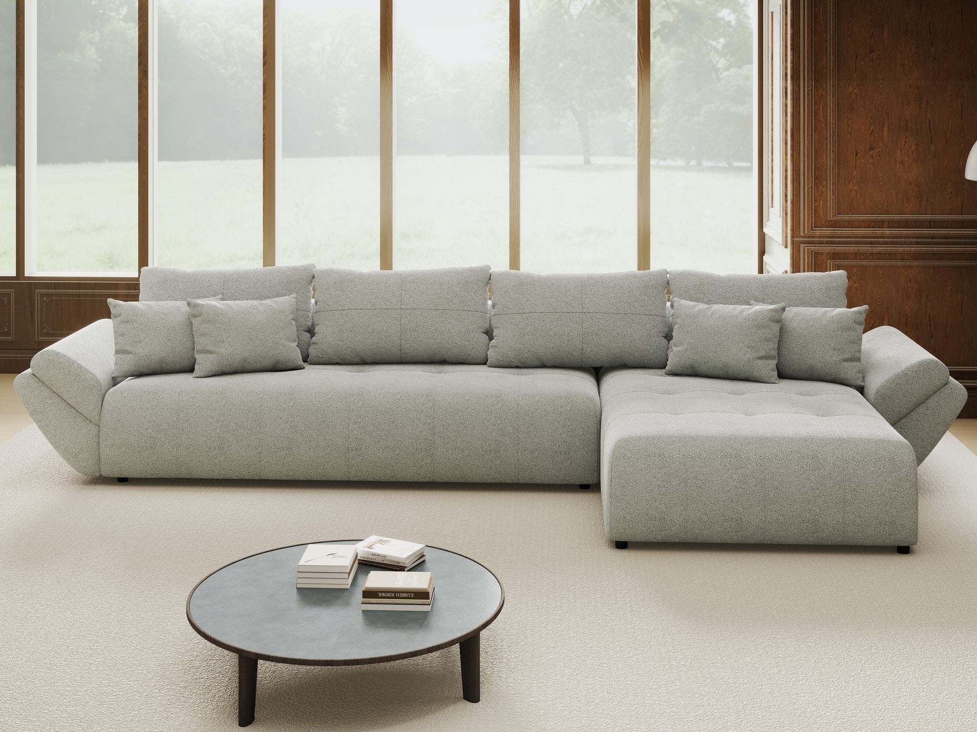 Colțar extensibil dumonde cu ladă de depozitare si sezut confortabil din spuma high-density, Berlin XL Quelle Gri 83 II 350x185 cm