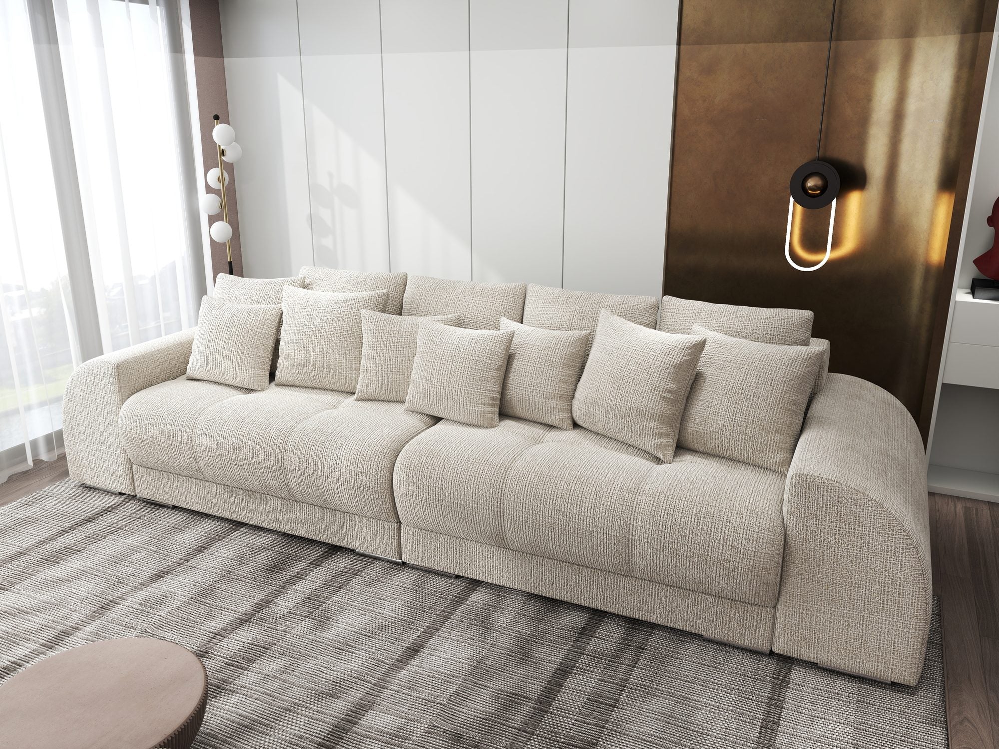 Canapea extensibilă dumonde cu 2 lăzi de depozitare si sezut confortabil din spuma high-density, Verona Cremona Gri Deschis 02 310x100 cm