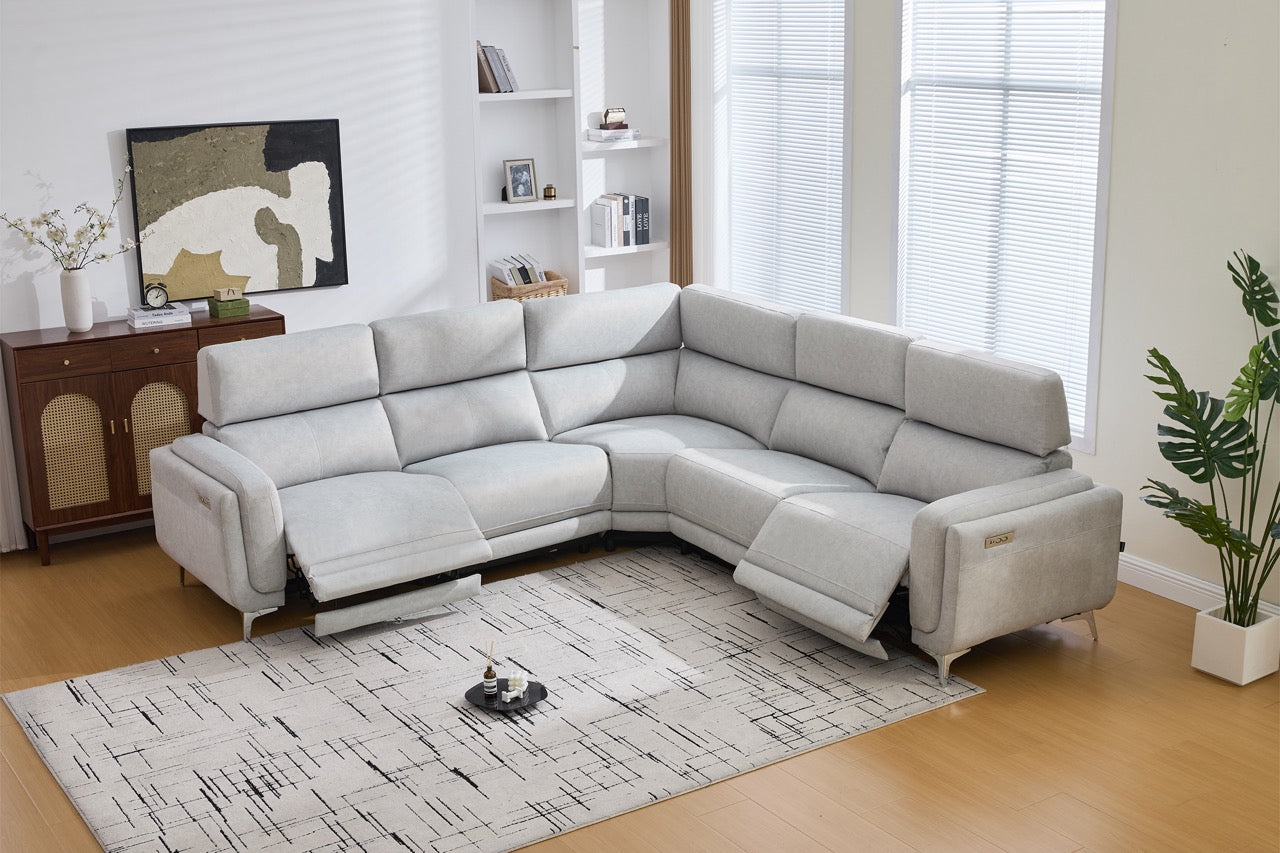 Dumonde sarokgarnitúra 2 elektromos relax funkcióval, állítható fejtámlákkal, USB töltővel, Arvion 341x103cm