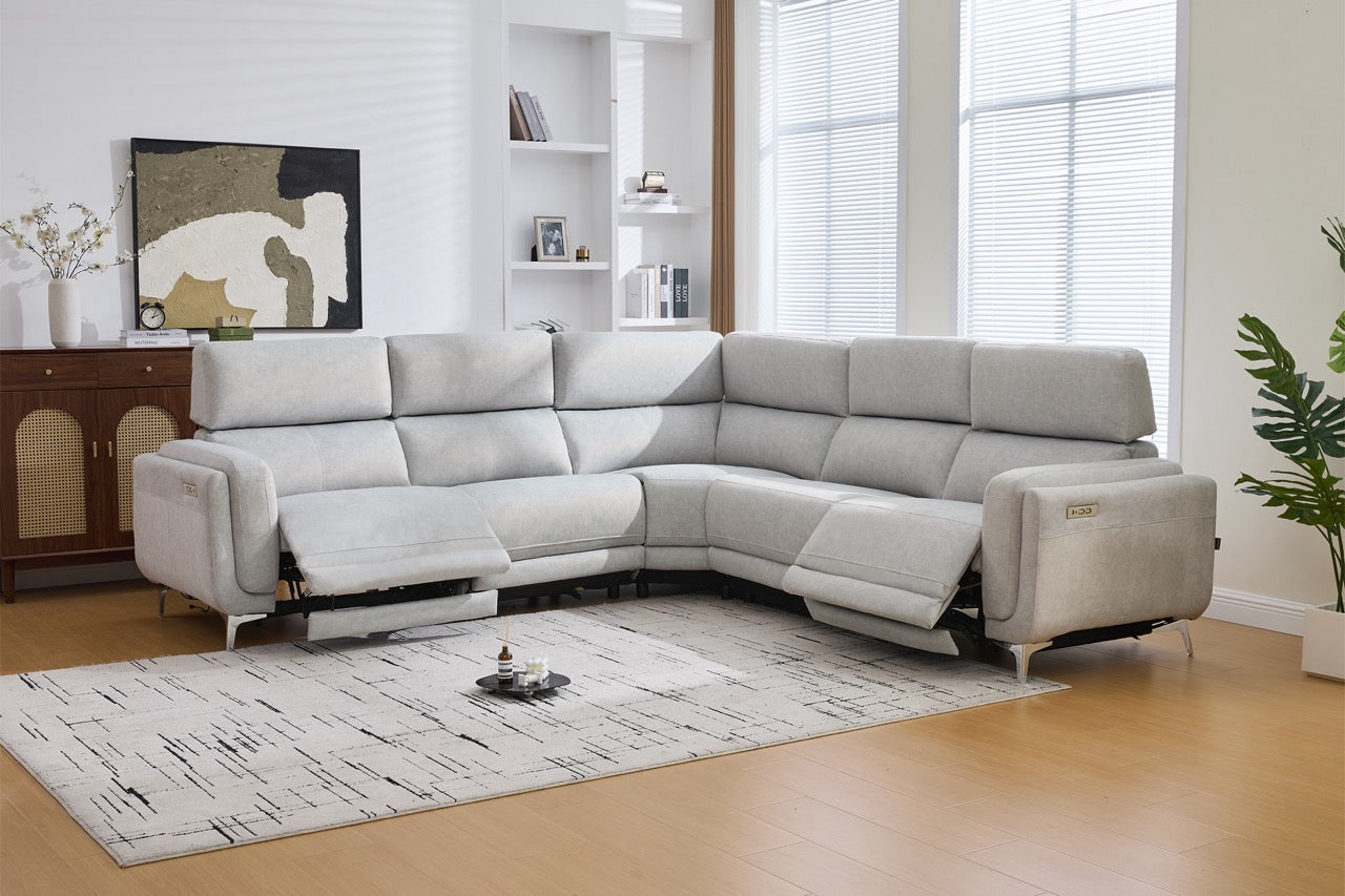 Dumonde sarokgarnitúra 2 elektromos relax funkcióval, állítható fejtámlákkal, USB töltővel, Arvion 341x103cm