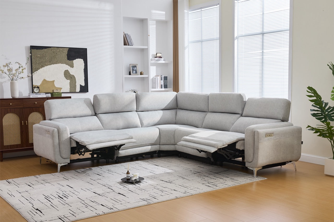 Dumonde sarokgarnitúra 2 elektromos relax funkcióval, állítható fejtámlákkal, USB töltővel, Arvion 341x103cm