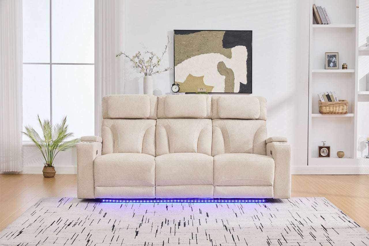 3 személyes kanapé 2 elektromos relax funkcióval, asztallal, USB-C-vel, pohártartóval, olvasólámpával, LED világítással, Torven 216x96cm