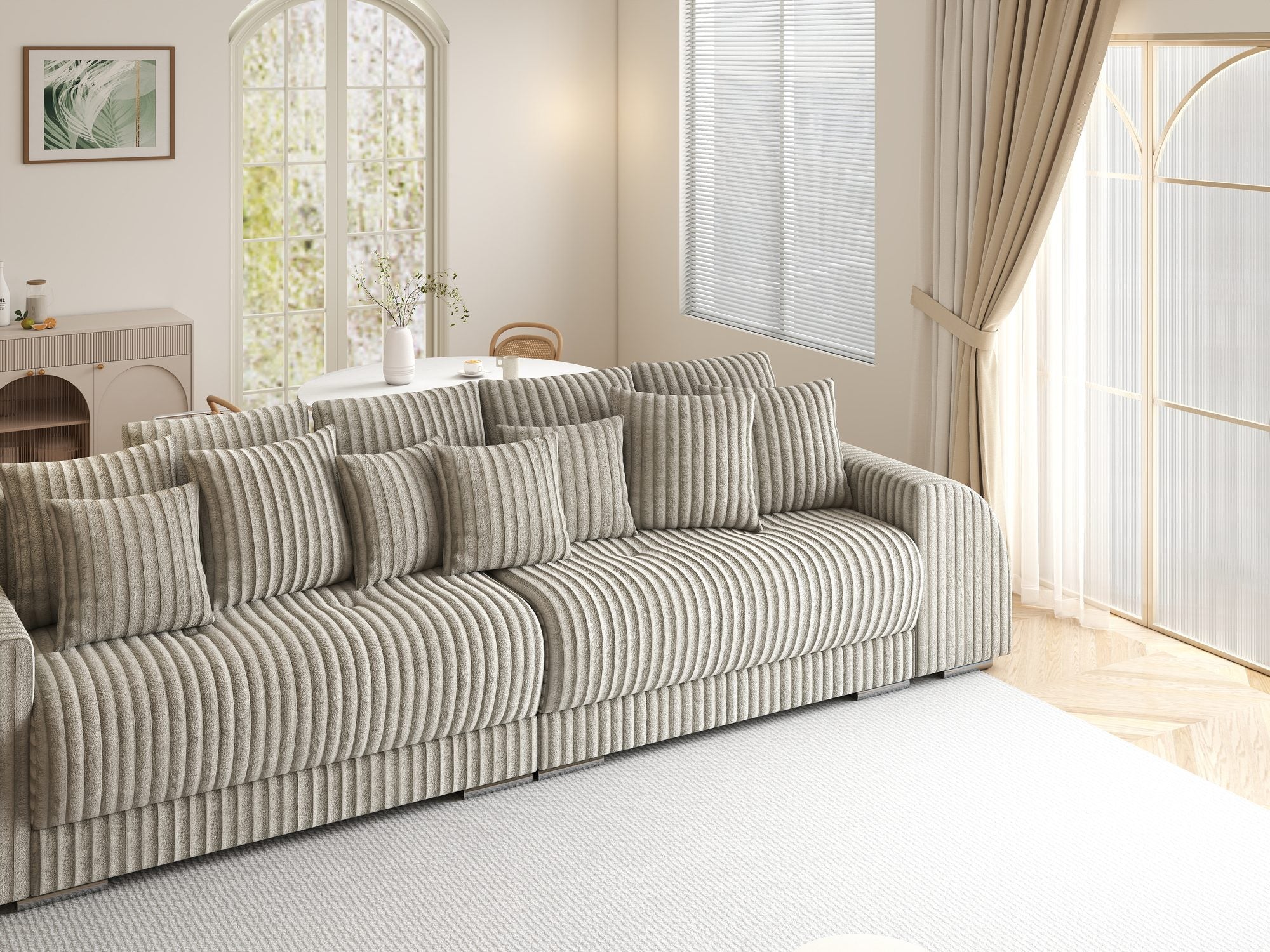 Canapea extensibilă dumonde cu 2 lăzi de depozitare si sezut confortabil din spuma high-density, Verona Tilia Gri- Bej 11 310x100 cm
