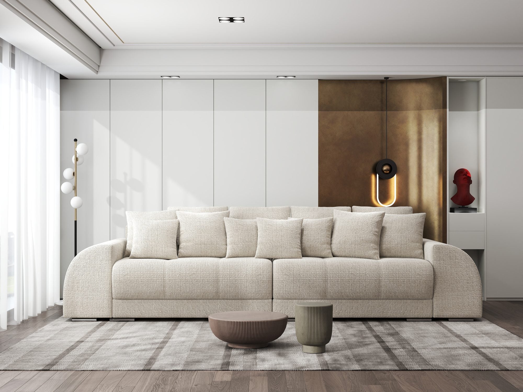 Canapea extensibilă dumonde cu 2 lăzi de depozitare si sezut confortabil din spuma high-density, Verona Cremona Gri Deschis 02 310x100 cm