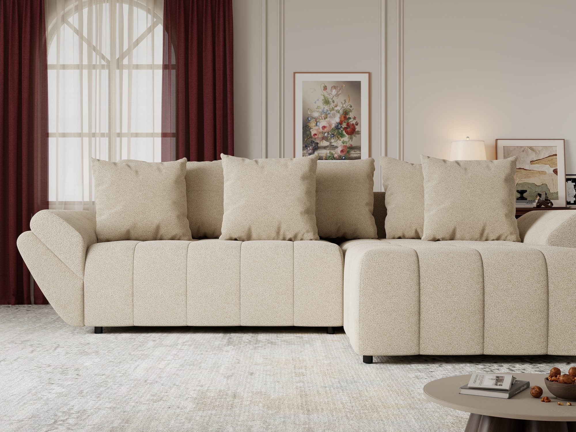 Colțar extensibil dumonde cu ladă de depozitare si sezut confortabil din spuma high-density, Berlin Quelle Bej 05 II 280x185 cm