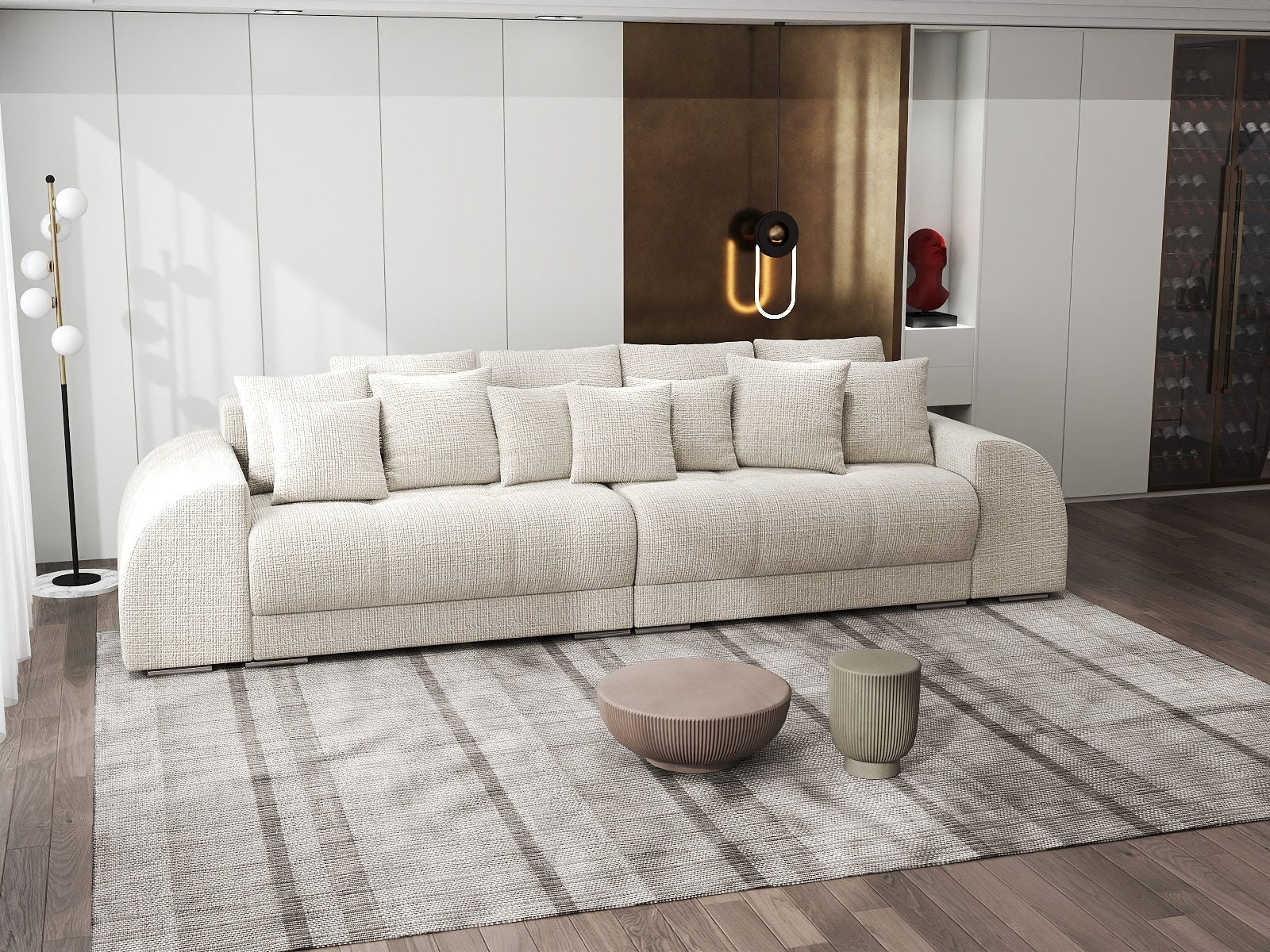 Canapea extensibilă dumonde cu 2 lăzi de depozitare si sezut confortabil din spuma high-density, Verona Cremona Gri Deschis 02 310x100 cm