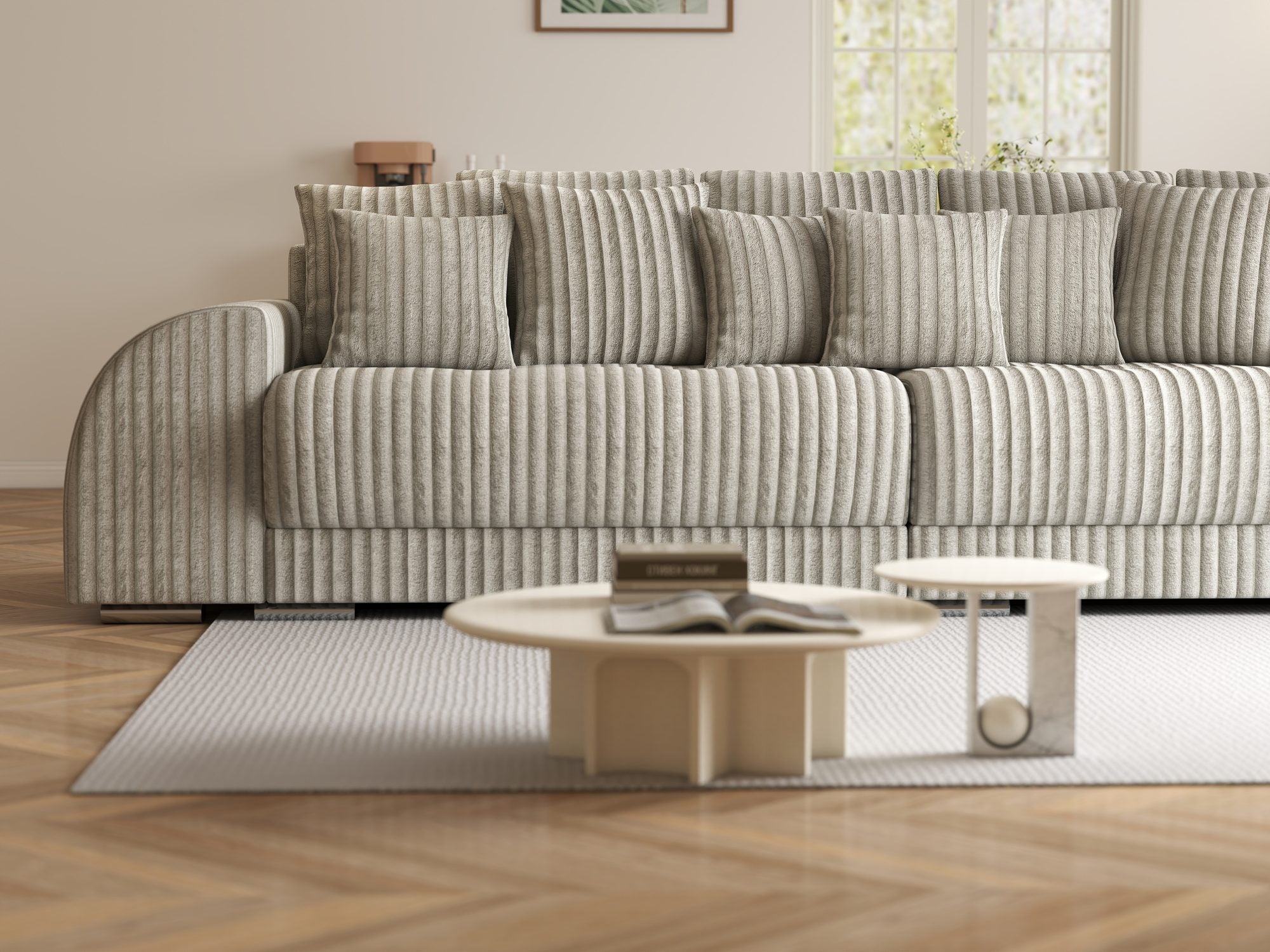 Canapea extensibilă dumonde cu 2 lăzi de depozitare si sezut confortabil din spuma high-density, Verona Tilia Gri- Bej 11 310x100 cm