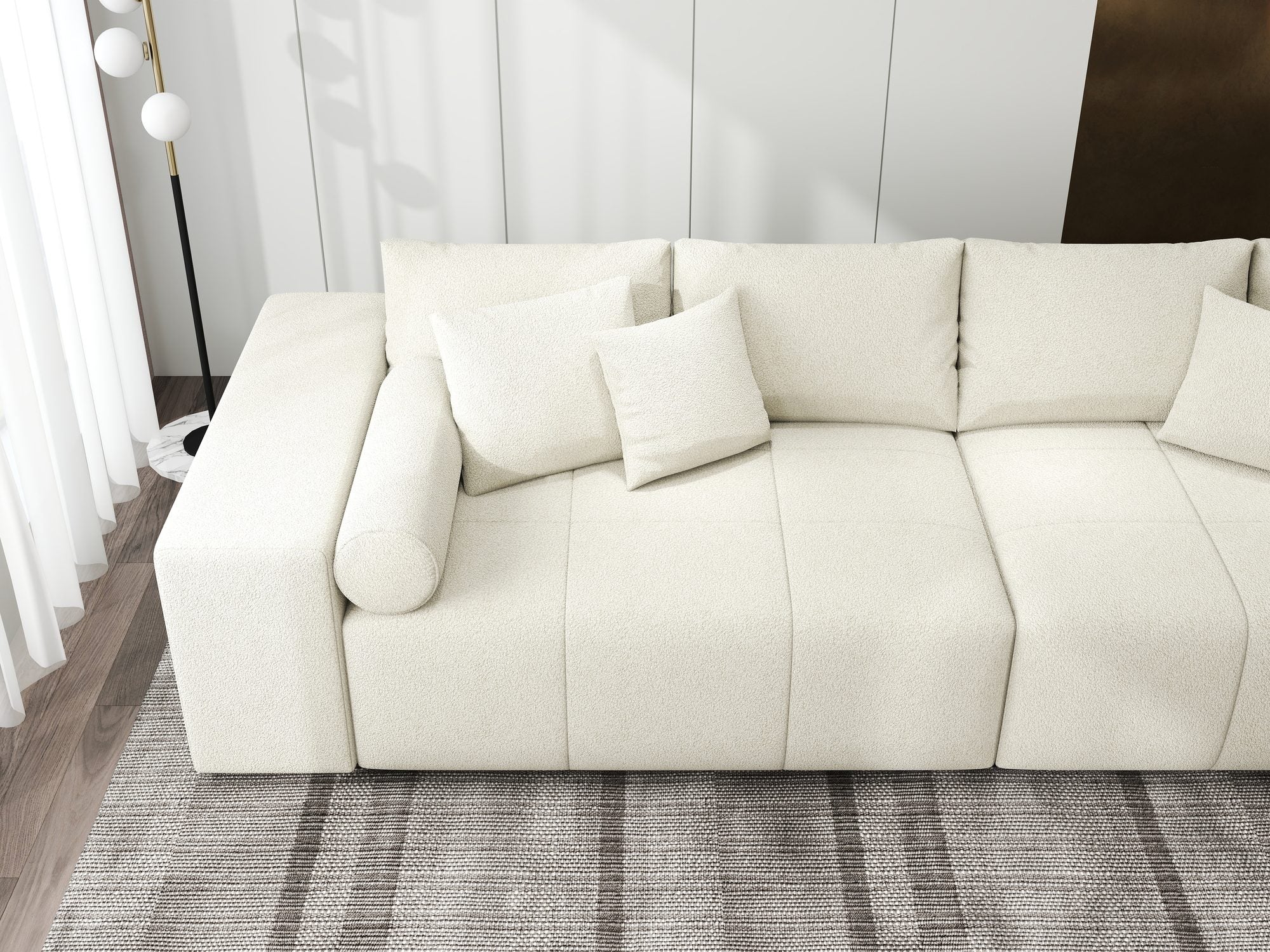 Canapea extensibilă dumonde cu ladă de depozitare si sezut confortabil din spuma high-density, Marbela XXL Quelle Bej 02 290x100 cm