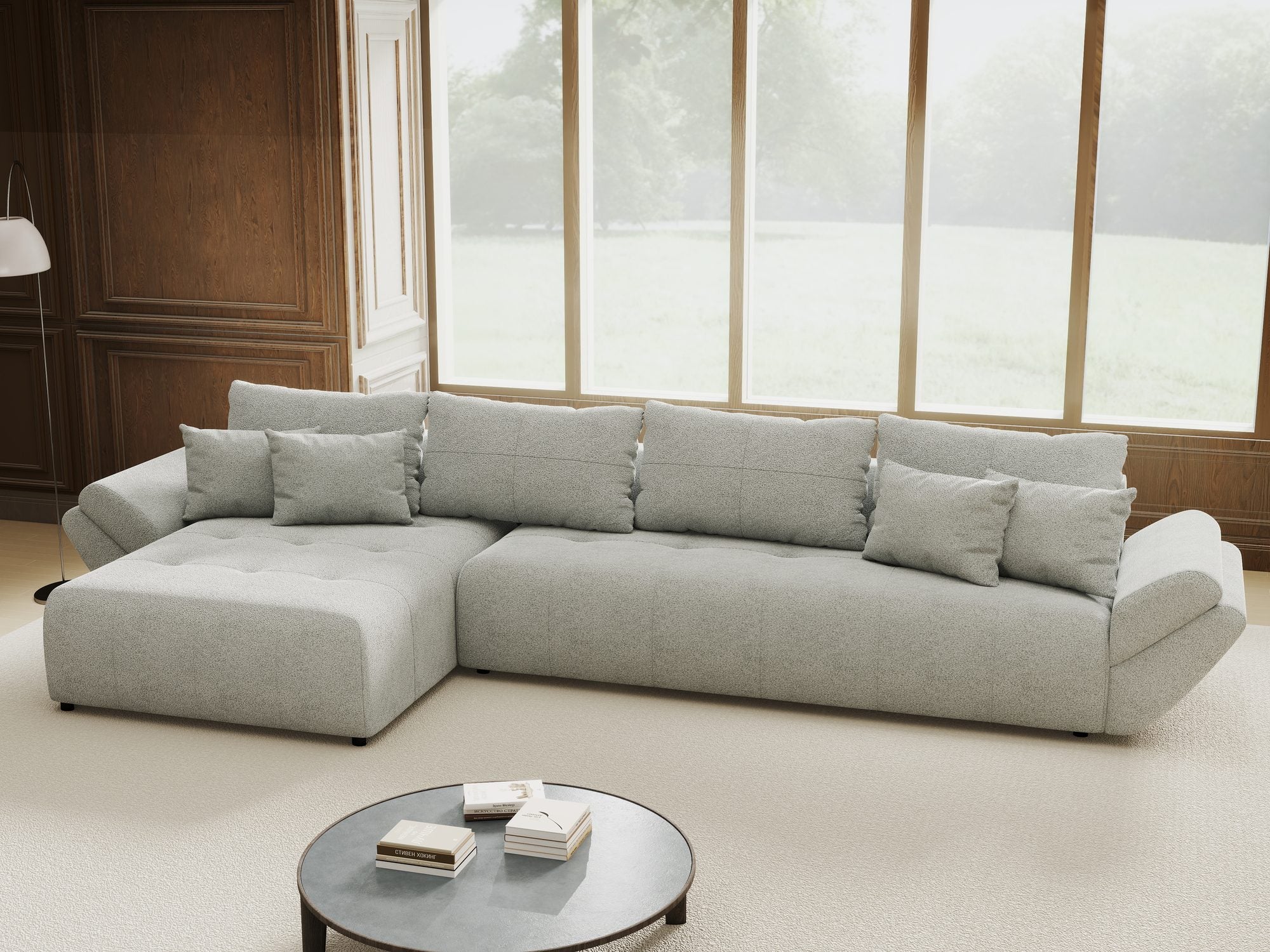 Colțar extensibil dumonde cu ladă de depozitare si sezut confortabil din spuma high-density, Berlin XL Quelle Gri 83 350x185 cm