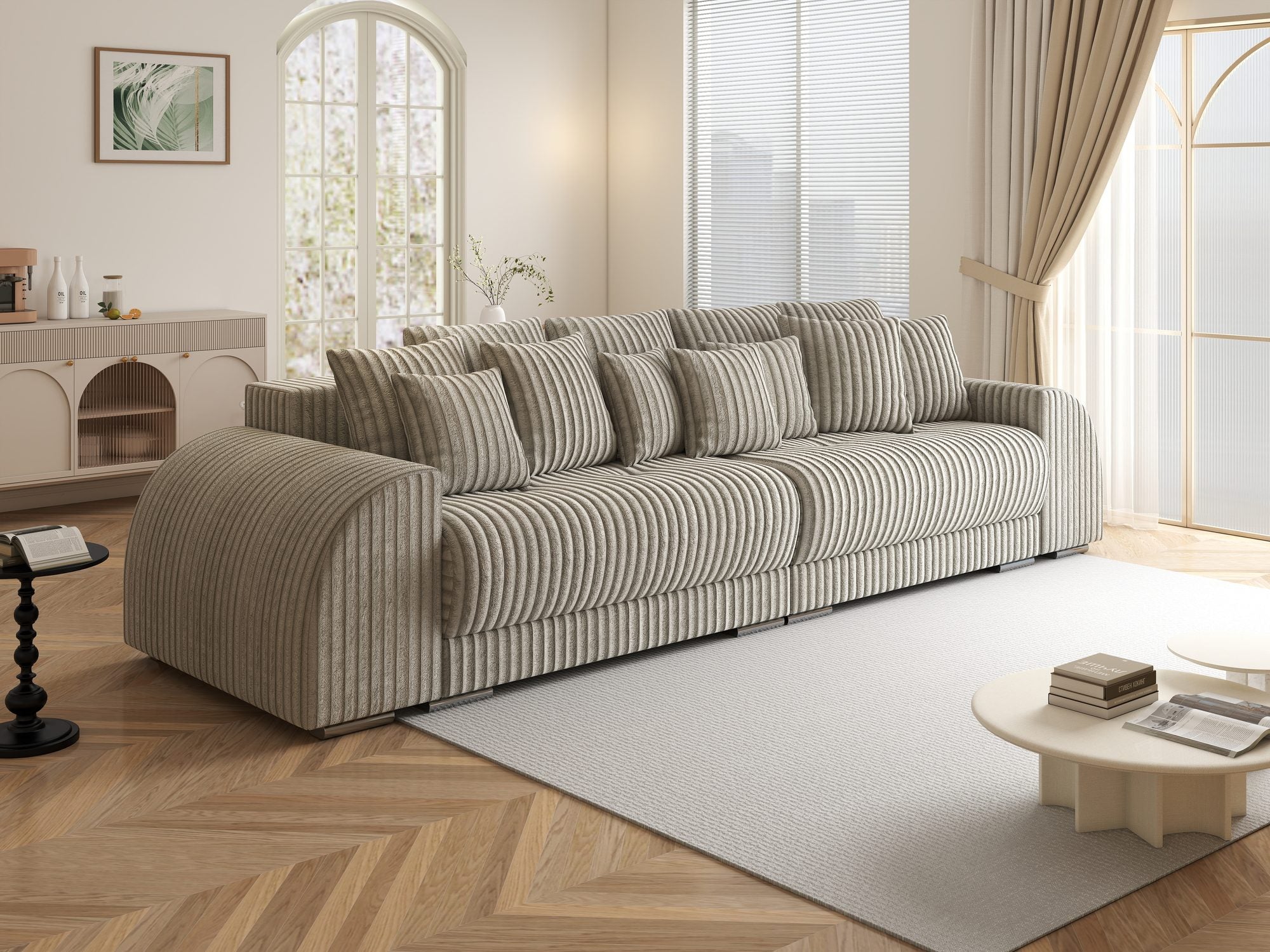 Canapea extensibilă dumonde cu 2 lăzi de depozitare si sezut confortabil din spuma high-density, Verona Tilia Gri- Bej 11 310x100 cm