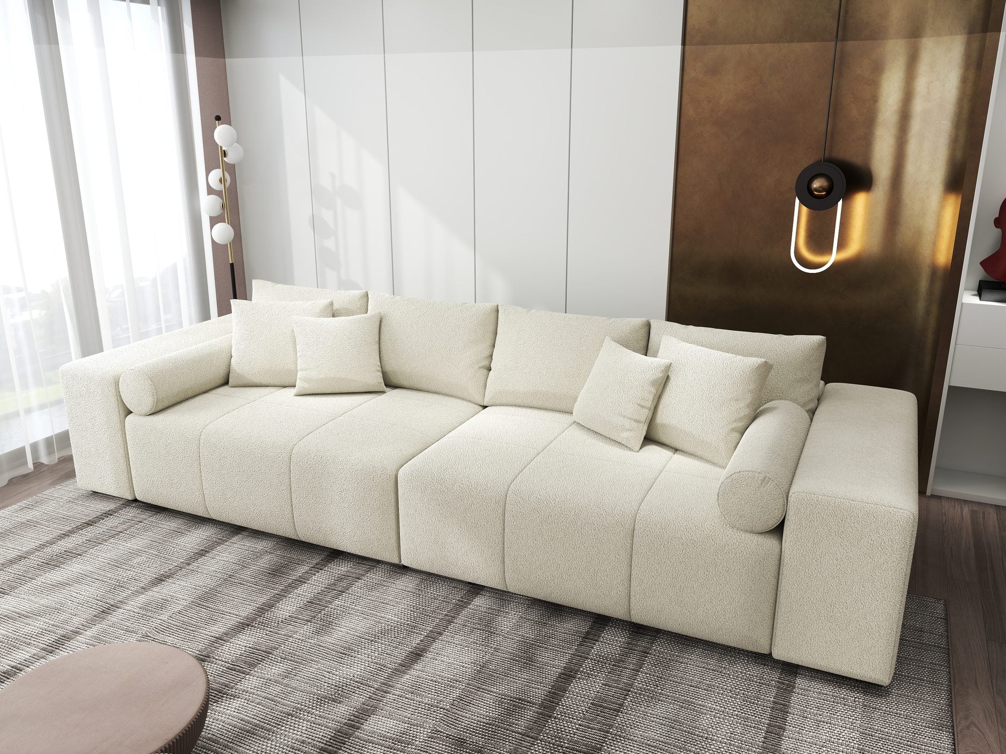 Canapea extensibilă dumonde cu ladă de depozitare si sezut confortabil din spuma high-density, Marbela XXL Quelle Bej 02 290x100 cm