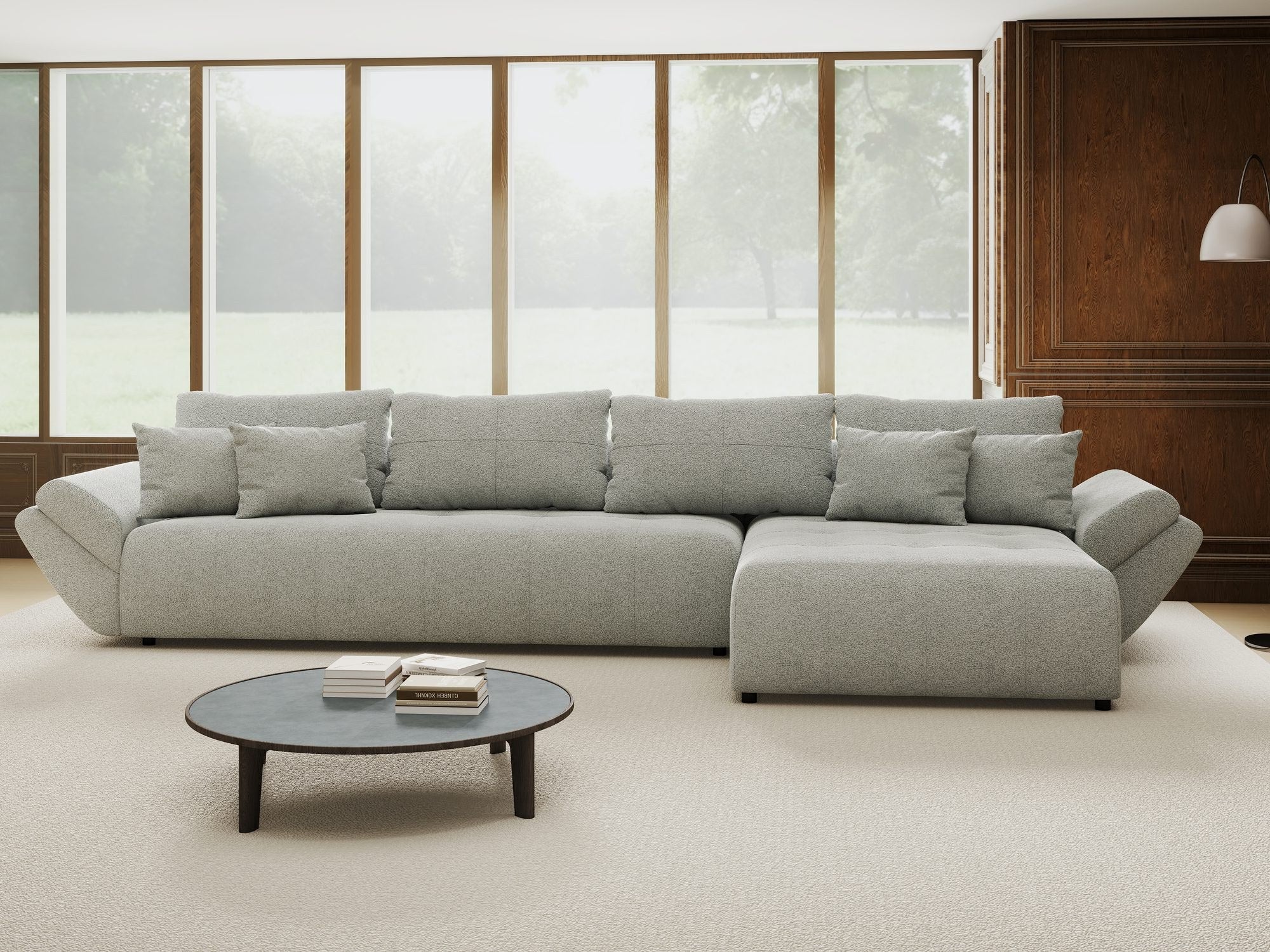Colțar extensibil dumonde cu ladă de depozitare si sezut confortabil din spuma high-density, Berlin XL Quelle Gri 83 II 350x185 cm