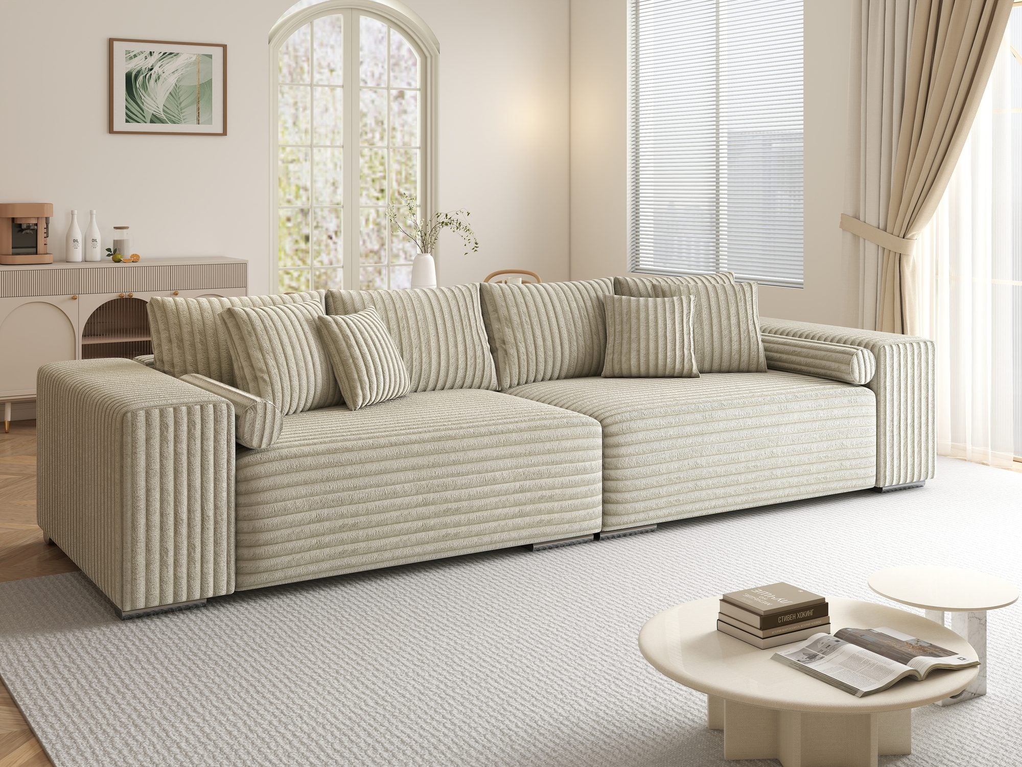 Canapea extensibilă dumonde cu ladă de depozitare si sezut confortabil din spuma high-density, Marbela XXL Tilia Bej 08 290x100 cm