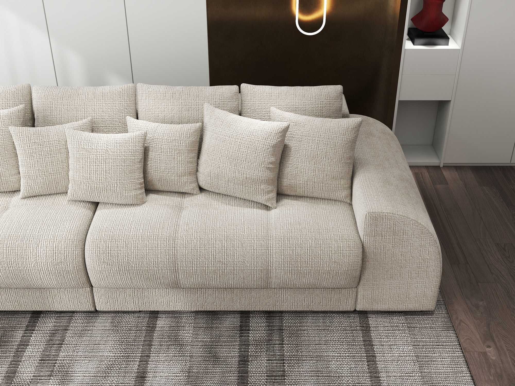Canapea extensibilă dumonde cu 2 lăzi de depozitare si sezut confortabil din spuma high-density, Verona Cremona Gri Deschis 02 310x100 cm