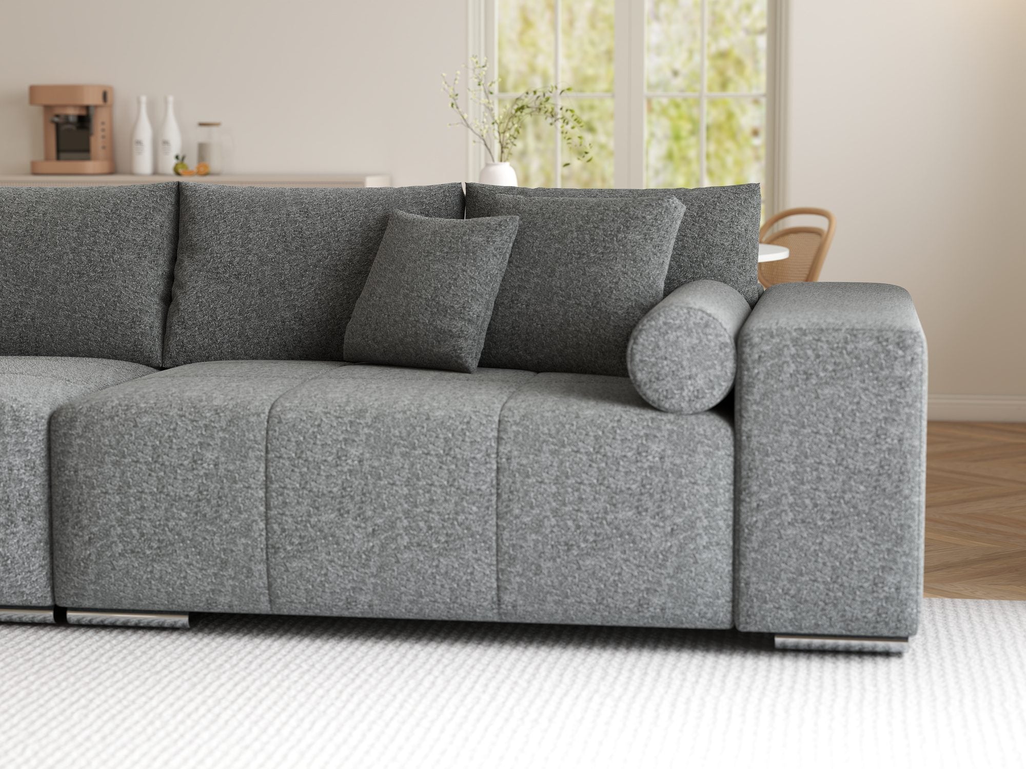Canapea extensibilă dumonde cu ladă de depozitare si sezut confortabil din spuma high-density, Marbela XXL Monte Gri 84 290x100 cm