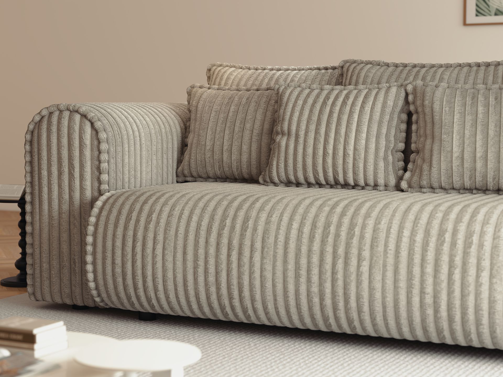 Canapea extensibilă dumonde cu ladă de depozitare si sezut confortabil din spuma high-density, Monaco Mica Tilia Capucino 240x100 cm