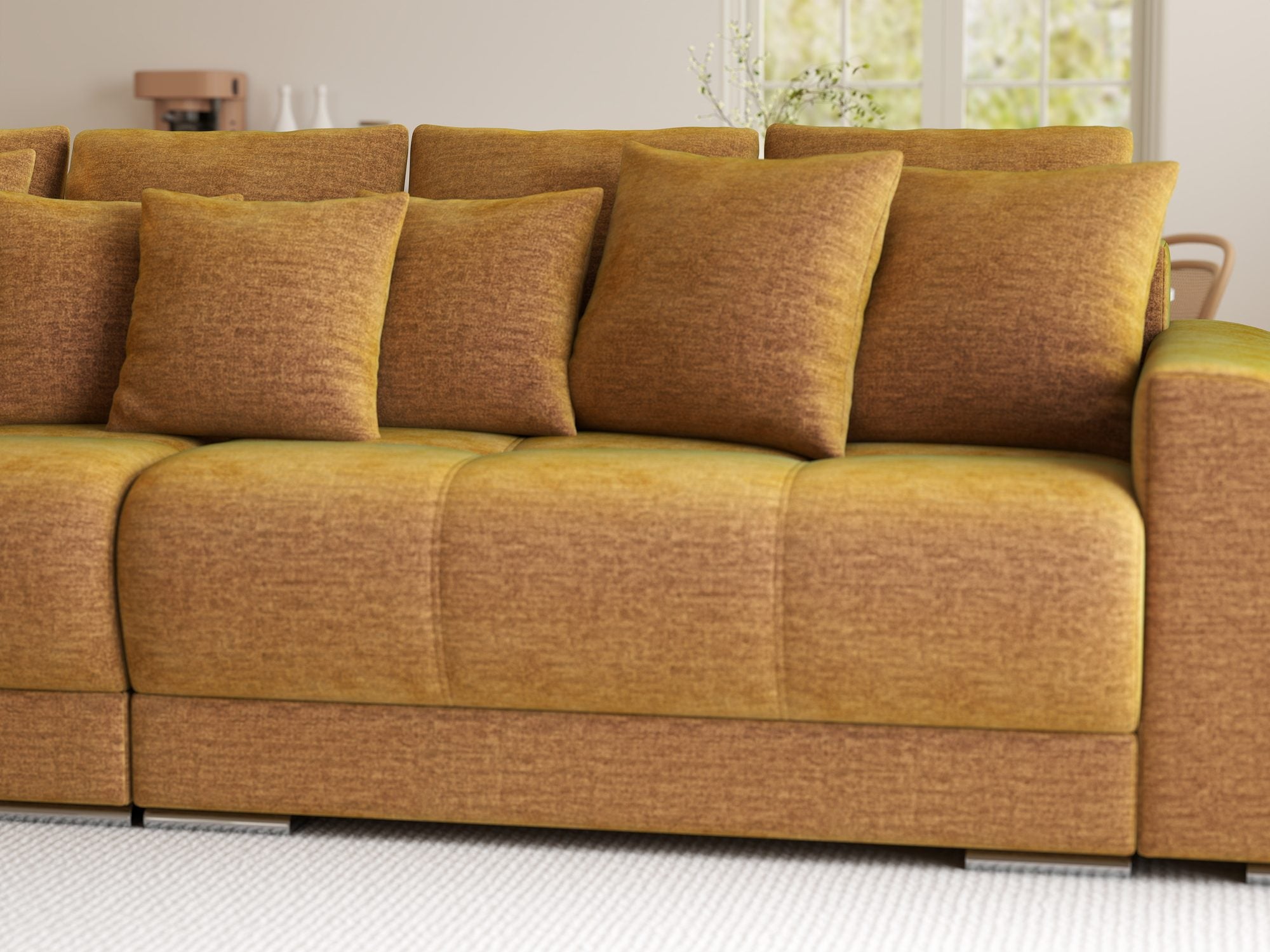 Canapea extensibilă dumonde cu 2 lăzi de depozitare si sezut confortabil din spuma high-density, Verona Monolith Mustar 48 310x100 cm