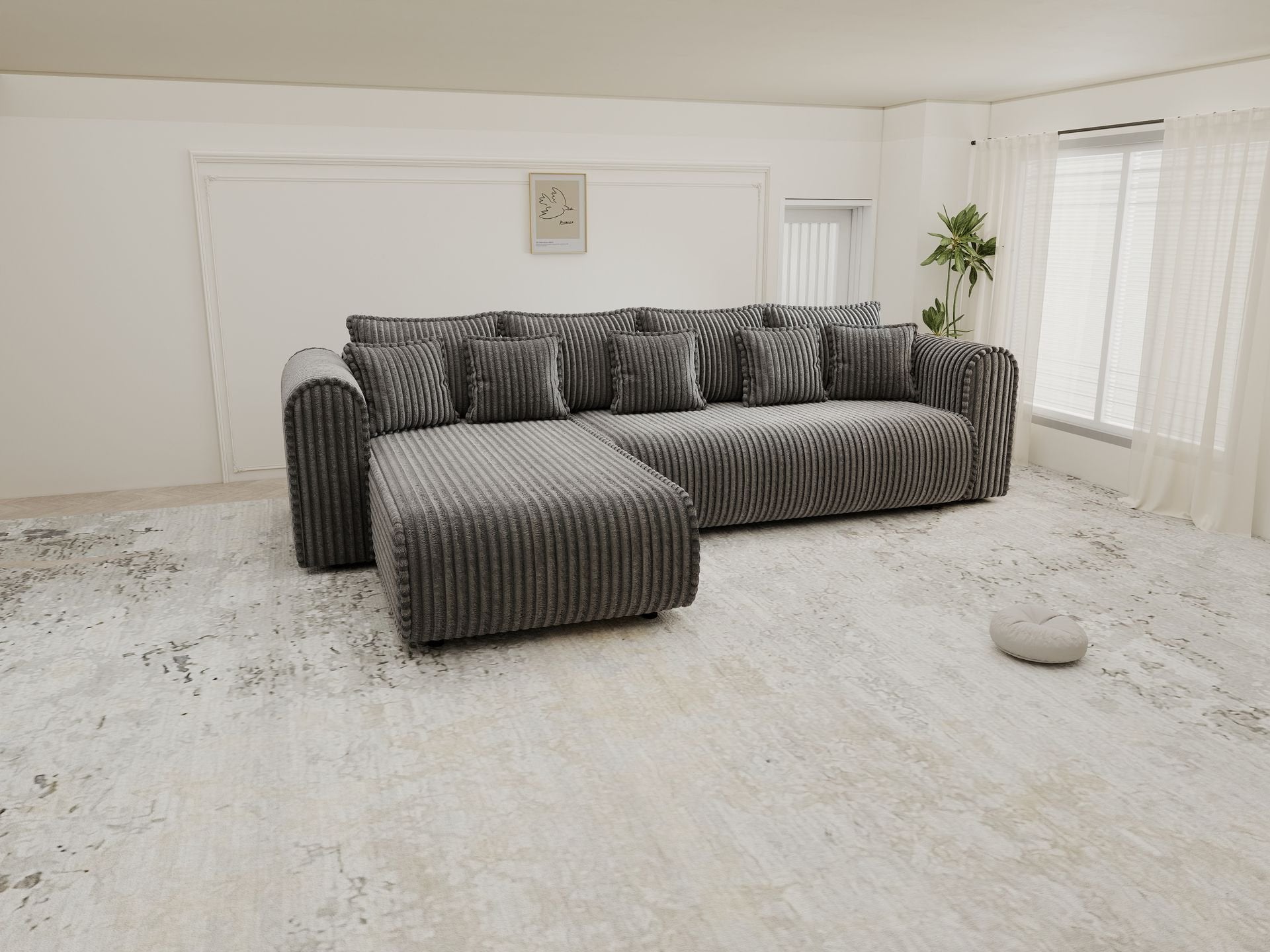 Colțar extensibil dumonde cu ladă de depozitare si sezut confortabil din spuma high-density, Monaco XL Tilia Grafit 340x185 cm