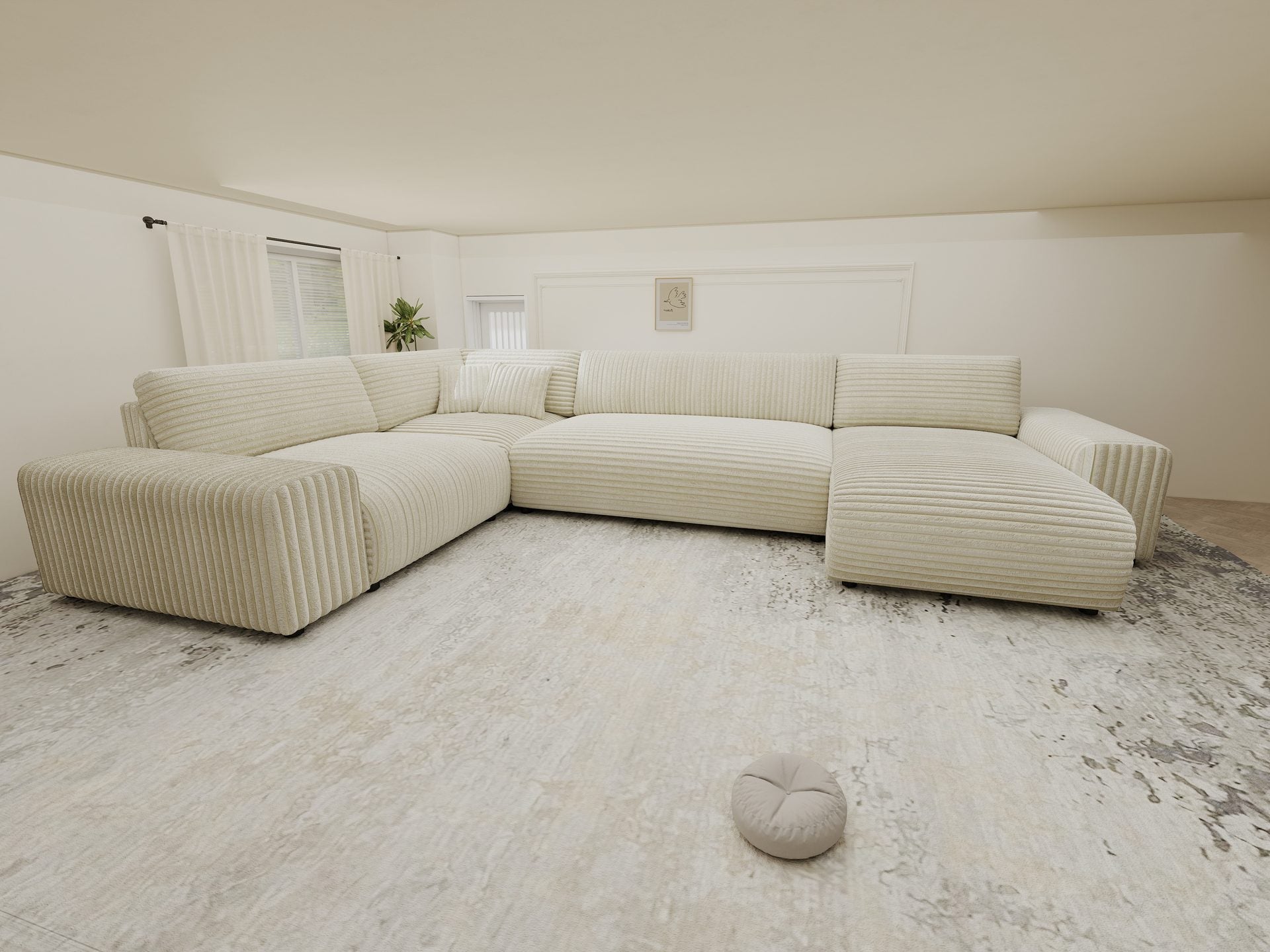 Dumonde kihúzható sarokkanapé tárolórekesszel és kényelmes, nagy sűrűségű habszivacs ülőfelülettel, Justin Tilia bej 374x224 cm
