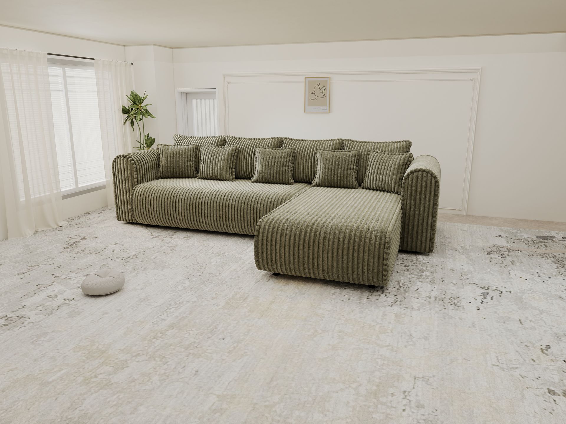 Colțar extensibil dumonde cu ladă de depozitare si sezut confortabil din spuma high-density, Monaco XL Tilia Olive II 340x185 cm