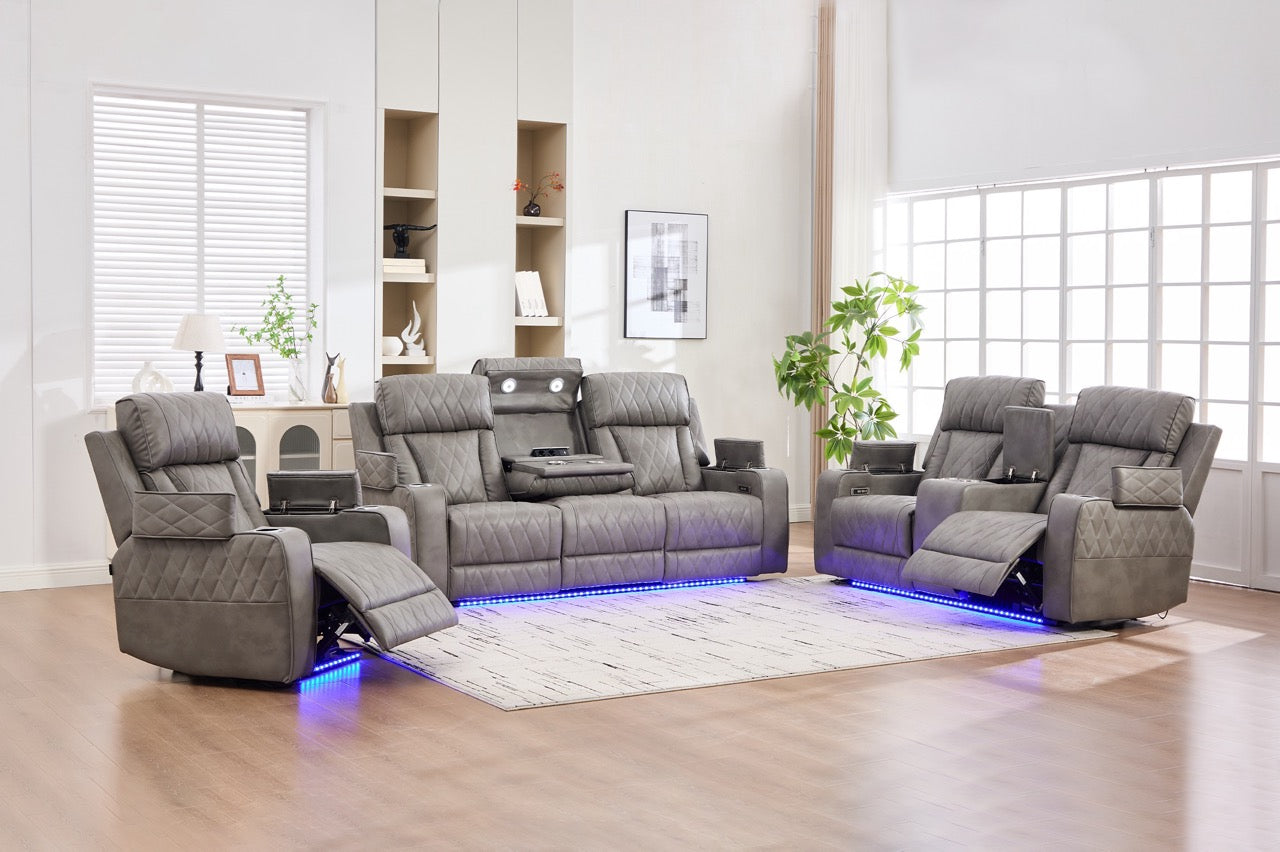 Dumonde 3+2+1 kanapé szett, elektromos relax funkció, vezeték nélküli töltés, USB-C, fűtött pohártartó, LED világítás, Selvar