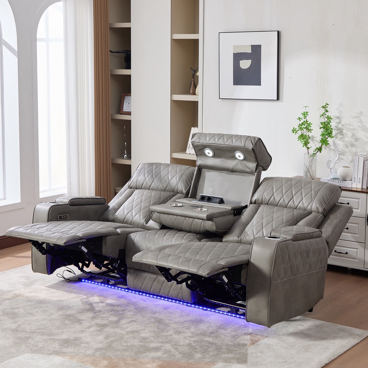 Dumonde kanapé, elektromos fekvő, vezeték nélküli töltés, USB-C, fűtött pohártartók, LED világítás Selvar 215x97 cm