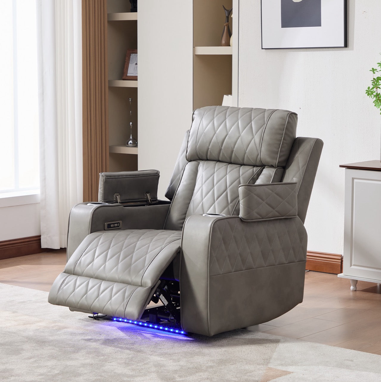 Selvar fotel, elektromos relaxáló, vezeték nélküli töltés, USB-C, fűtött pohártartó, LED világítás