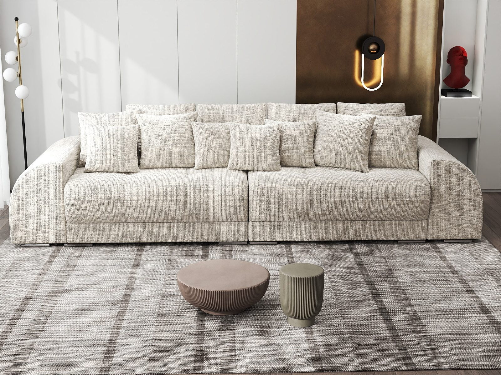 Canapea extensibilă dumonde cu 2 lăzi de depozitare si sezut confortabil din spuma high-density, Verona Cremona Gri Deschis 02 310x100 cm