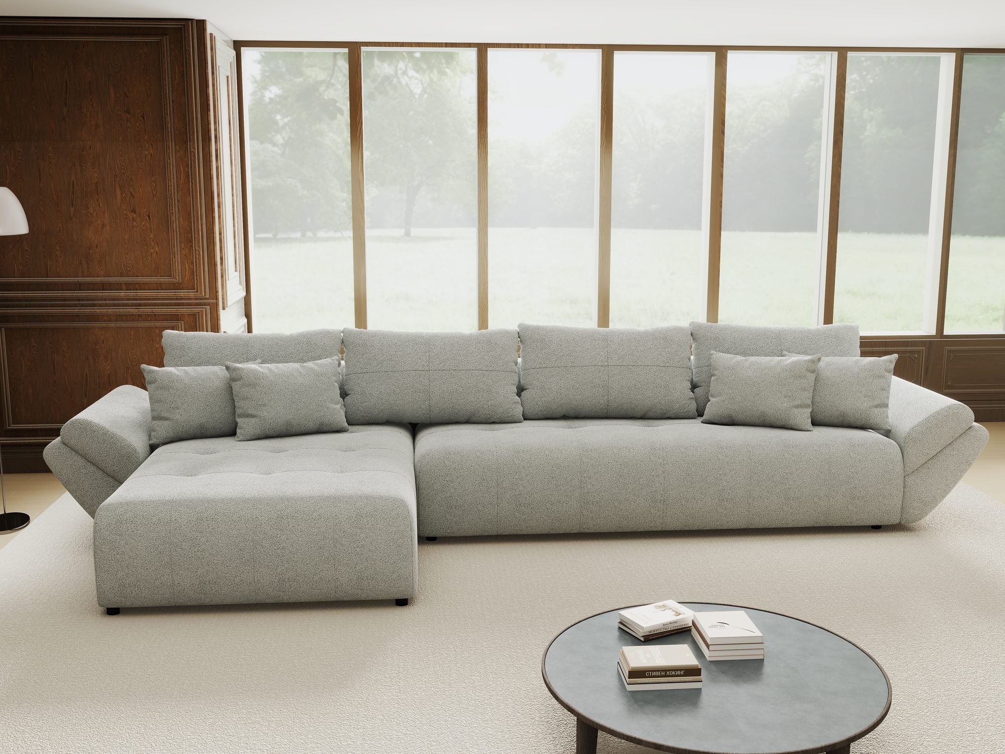 Colțar extensibil dumonde cu ladă de depozitare si sezut confortabil din spuma high-density, Berlin XL Quelle Gri 83 350x185 cm