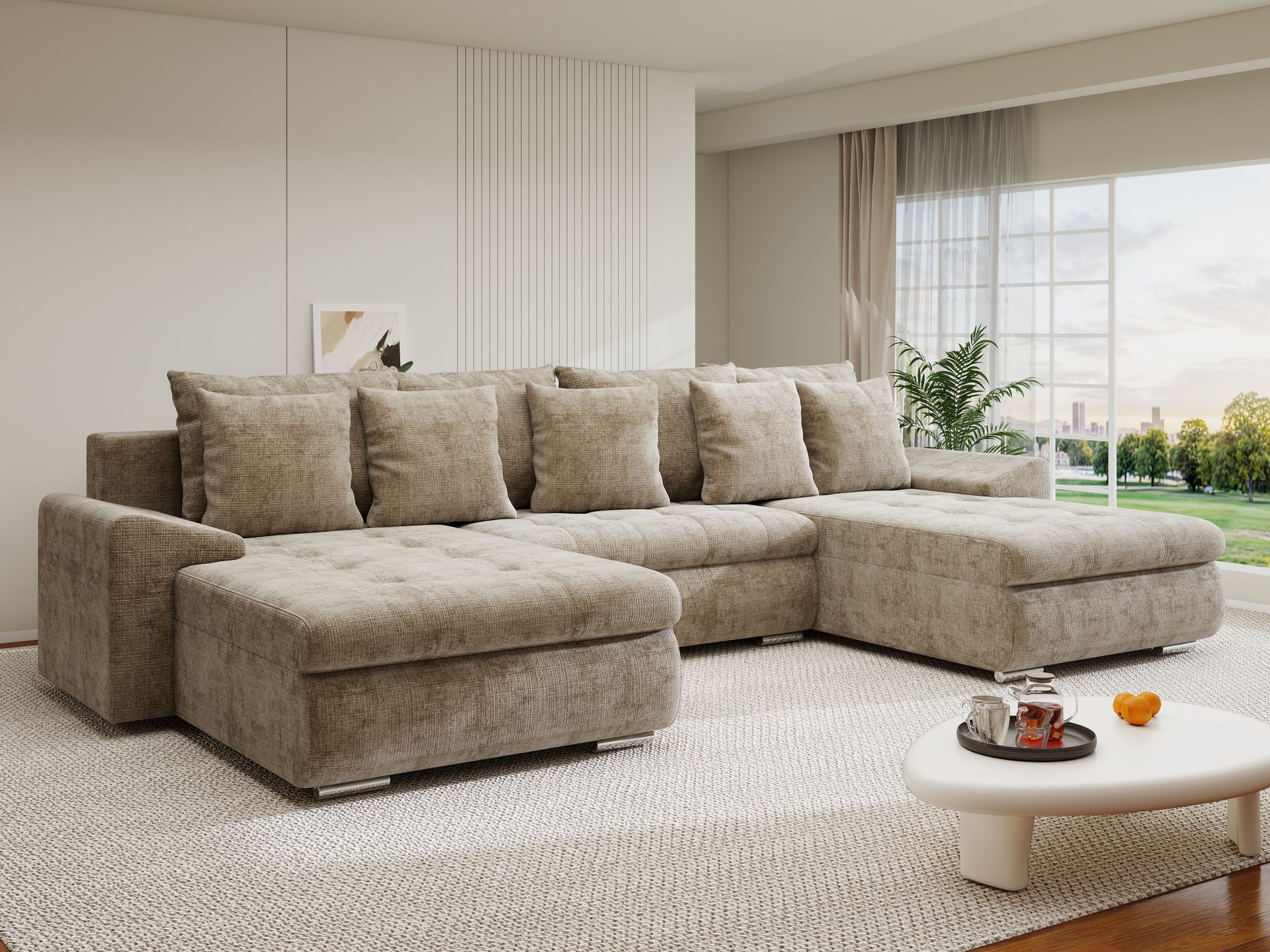Colțar extensibil dumonde cu ladă de depozitare si sezut confortabil din spuma high-density, Leonardo U Cremona Bej 14 360x185 cm
