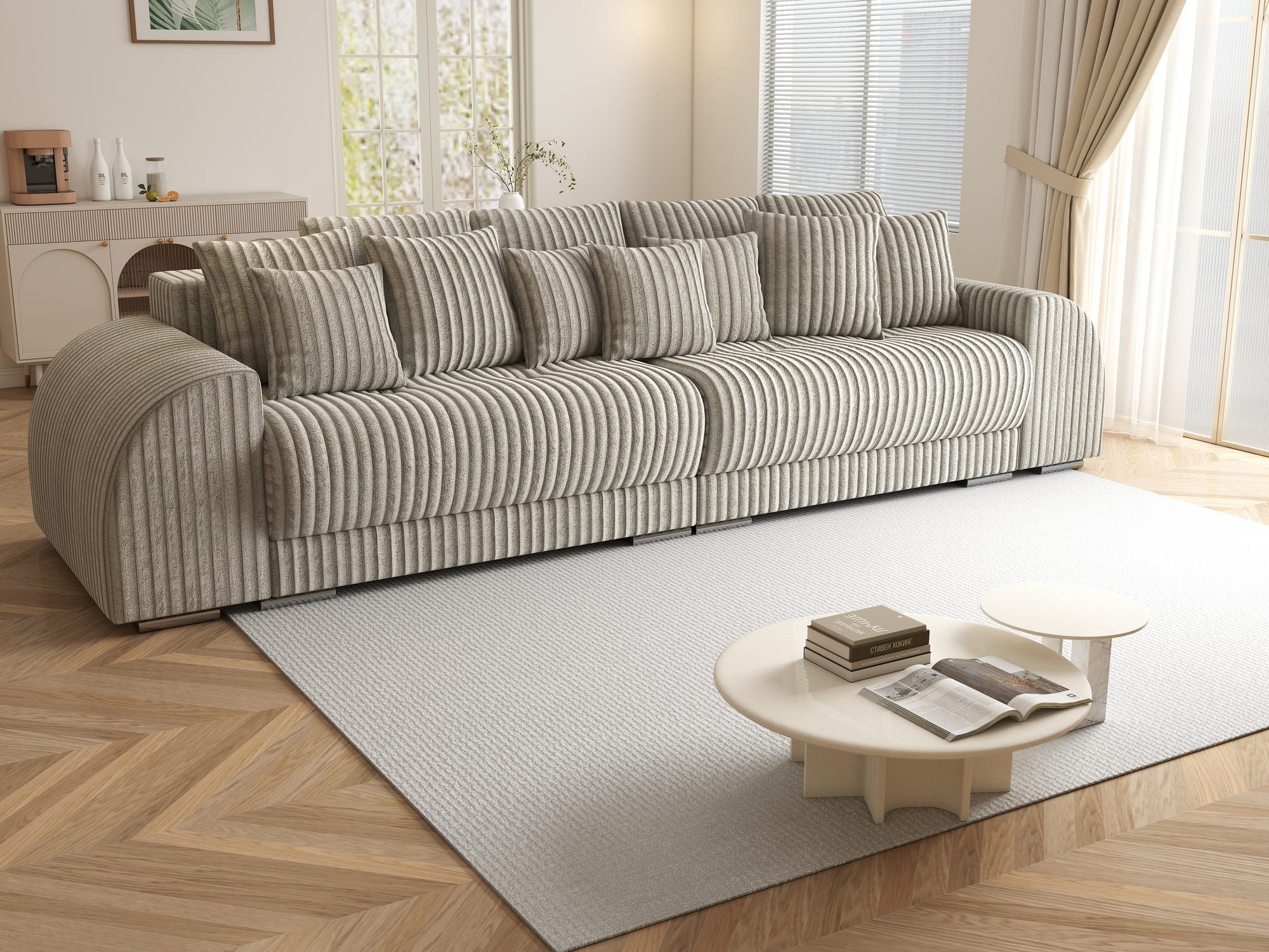 Canapea extensibilă dumonde cu 2 lăzi de depozitare si sezut confortabil din spuma high-density, Verona Tilia Gri- Bej 11 310x100 cm
