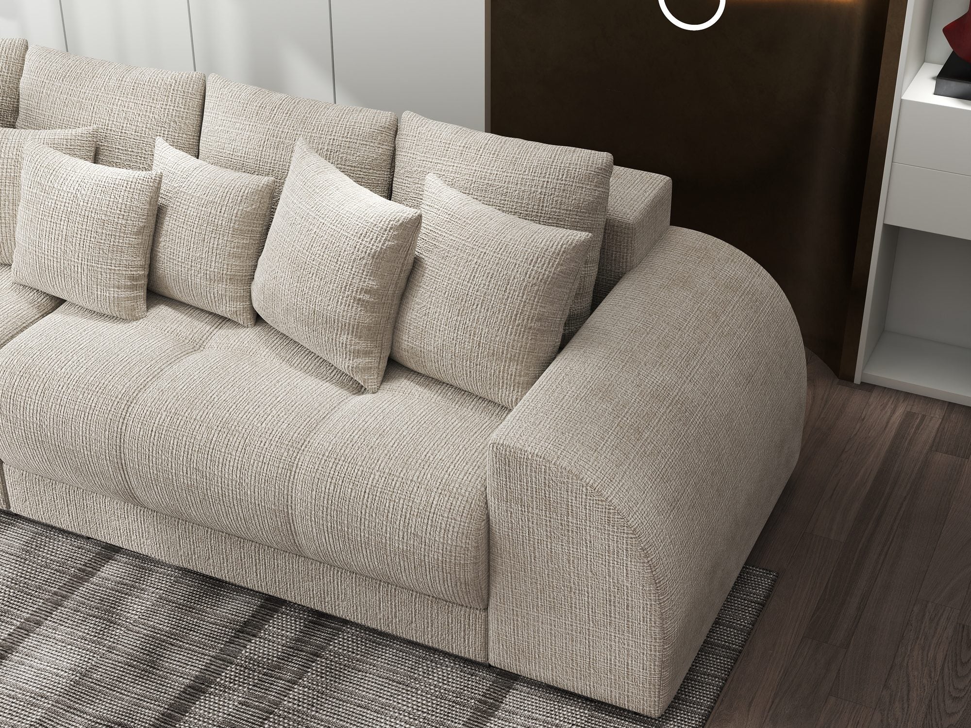 Canapea extensibilă dumonde cu 2 lăzi de depozitare si sezut confortabil din spuma high-density, Verona Cremona Gri Deschis 02 310x100 cm