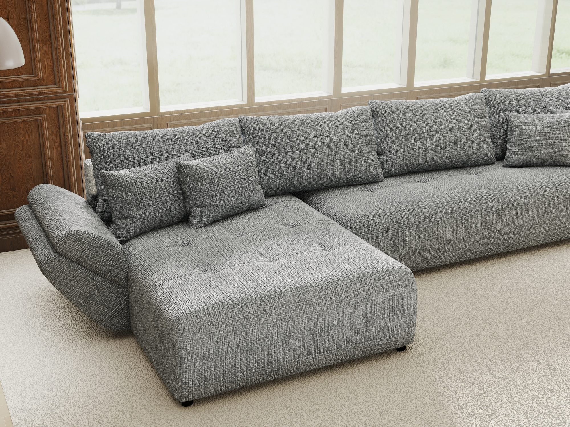 Colțar extensibil dumonde cu ladă de depozitare si sezut confortabil din spuma high-density, Berlin XL Cremona Gri 85 350x185 cm