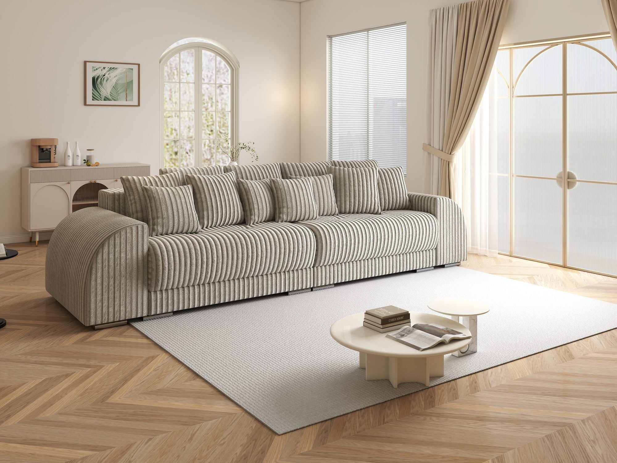 Canapea extensibilă dumonde cu 2 lăzi de depozitare si sezut confortabil din spuma high-density, Verona Tilia Gri- Bej 11 310x100 cm