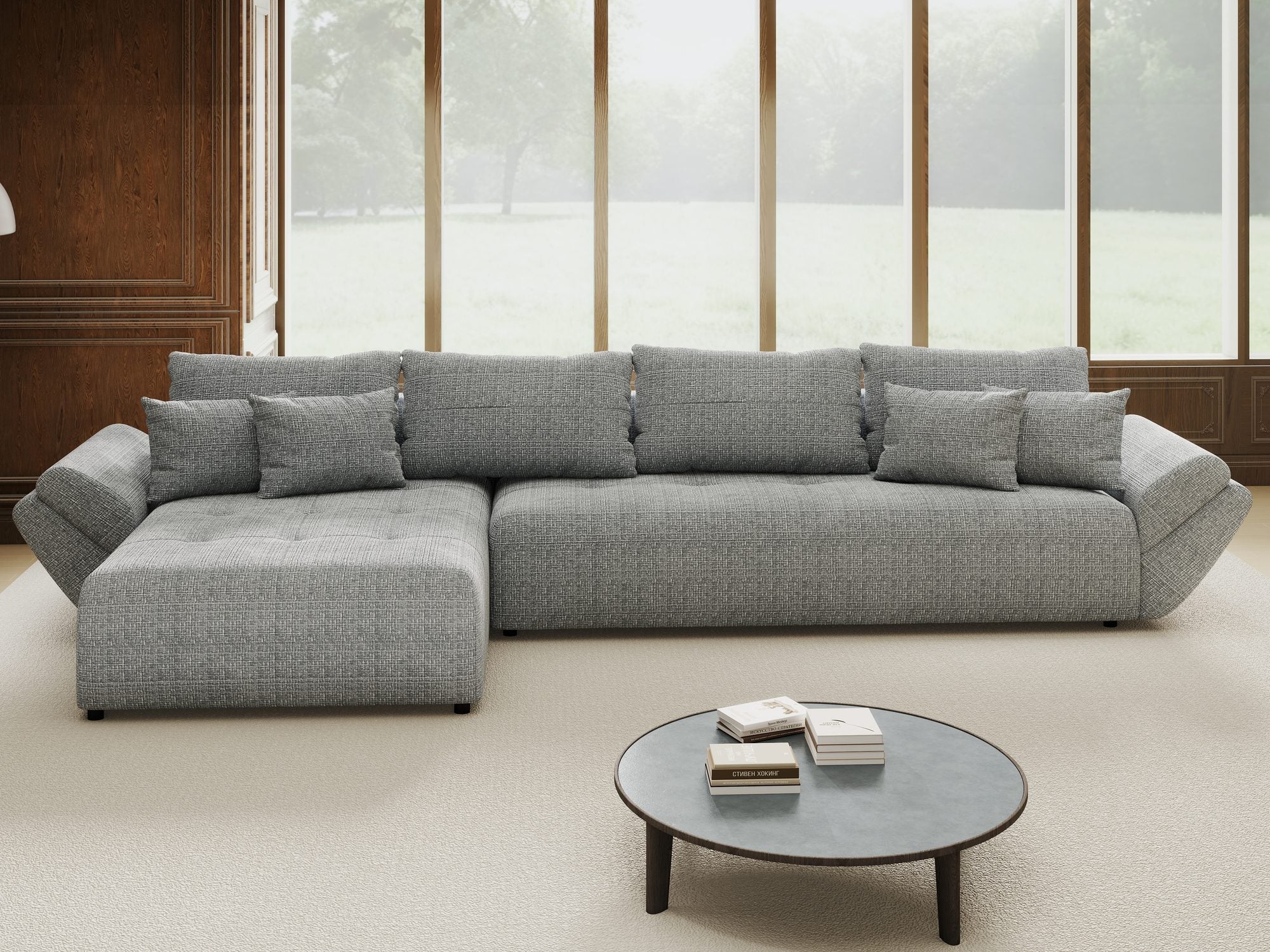 Colțar extensibil dumonde cu ladă de depozitare si sezut confortabil din spuma high-density, Berlin XL Cremona Gri 85 350x185 cm