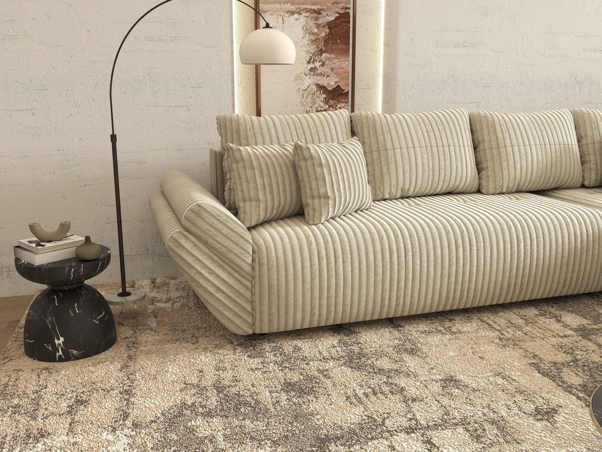 Colțar extensibil dumonde cu ladă de depozitare si sezut confortabil din spuma high-density, Berlin XL Tilia Bej 08 II 350x185 cm