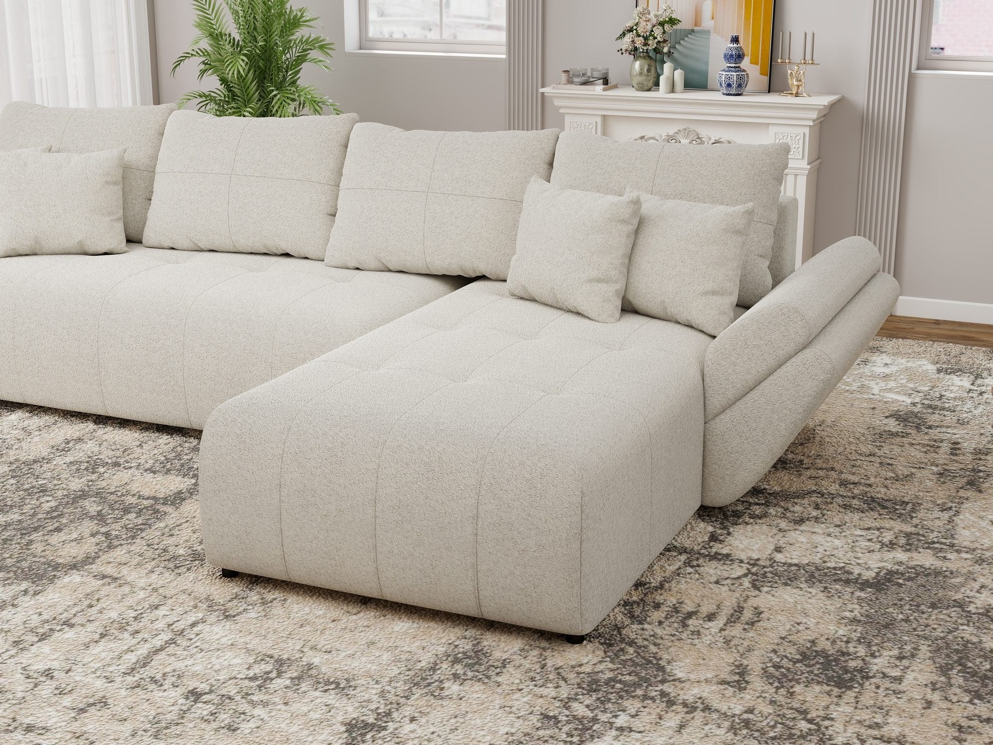 Colțar extensibil dumonde cu ladă de depozitare si sezut confortabil din spuma high-density, Berlin XL Monte Bej 03 II 350x185 cm